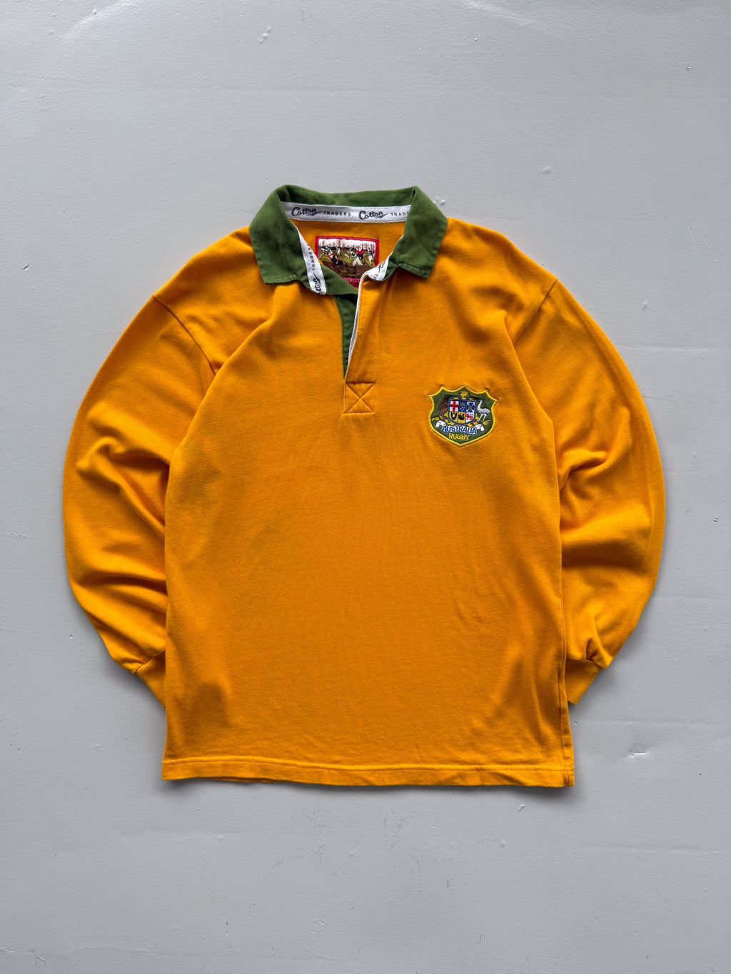Yellow Australia 90's Vintage Cotton Traders Long Sleeve Rugby Jersey - Small