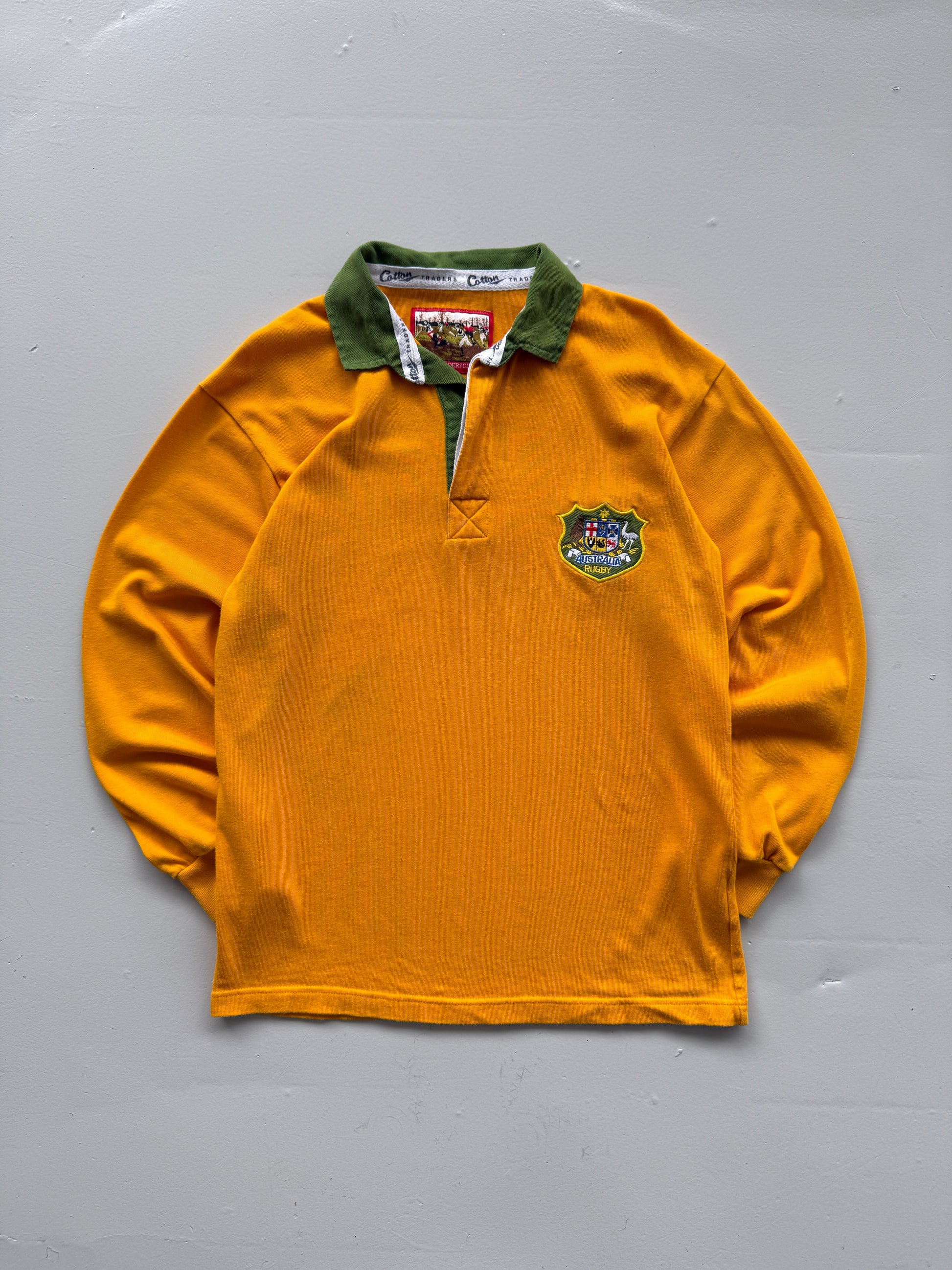 Yellow Australia 90's Vintage Cotton Traders Long Sleeve Rugby Jersey - Small