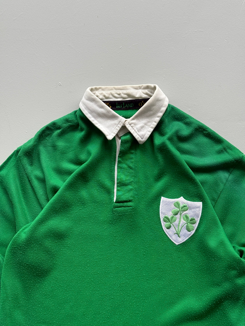 Green Ireland 80's Vintage O'Neills Long Sleeve Rugby Polo Jersey - Medium