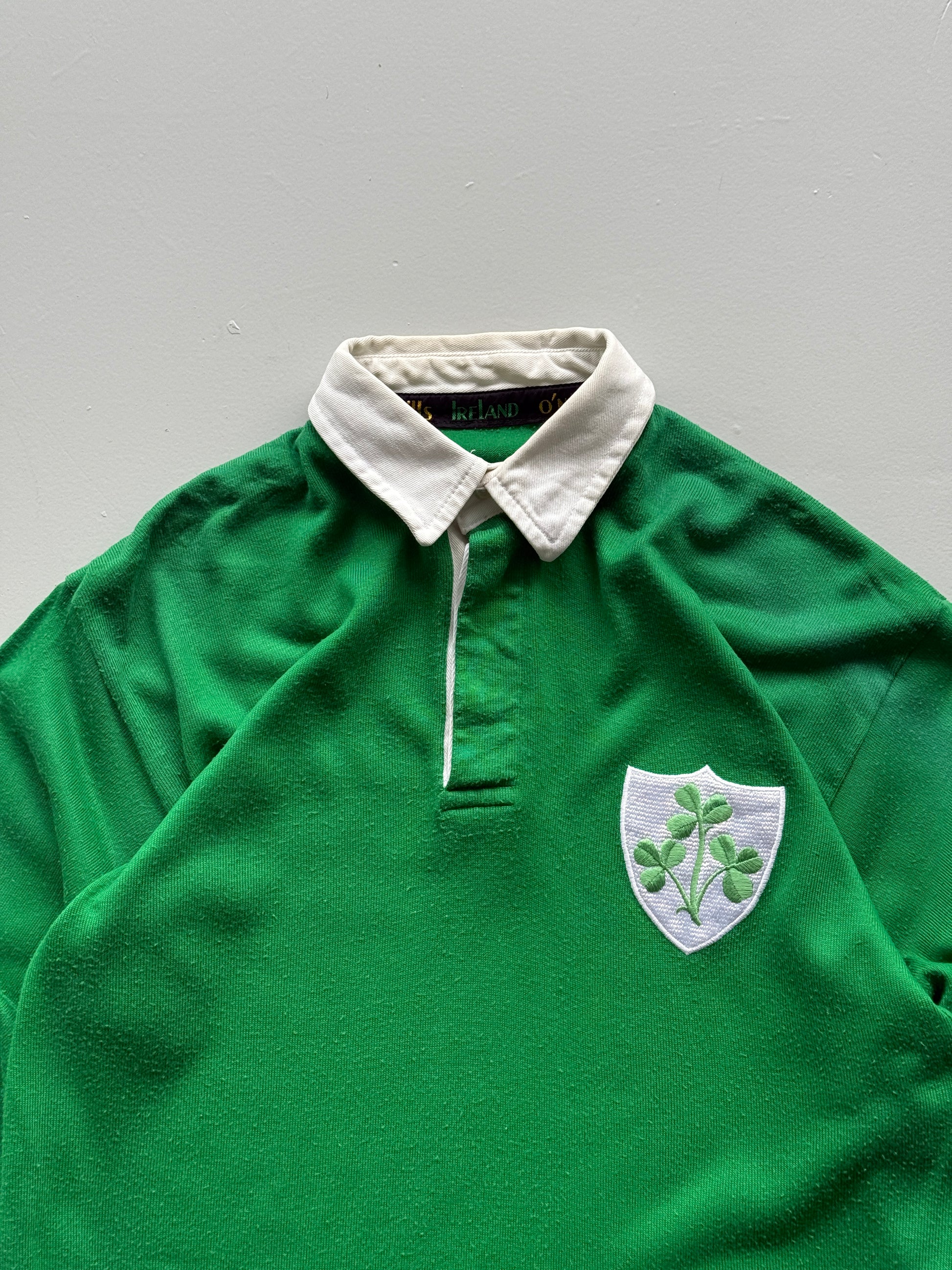 Green Ireland 80's Vintage O'Neills Long Sleeve Rugby Polo Jersey - Medium