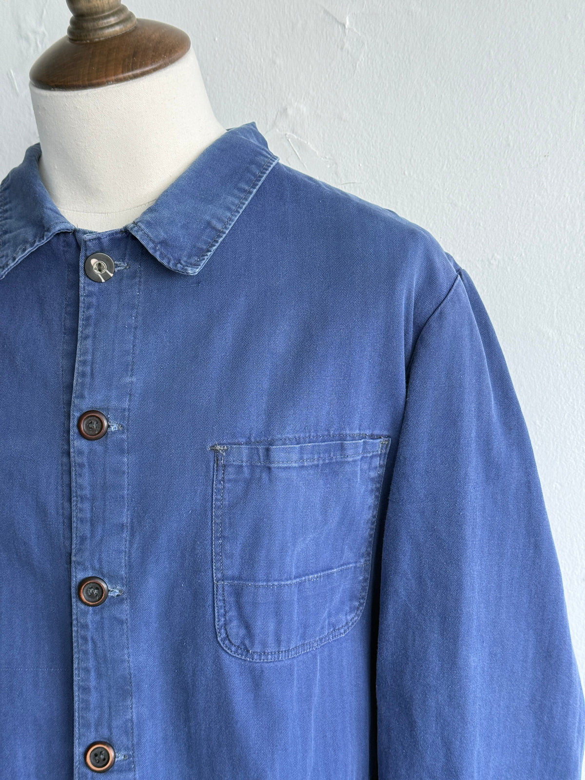 Blue Herringbone Cotton Vintage Workwear Chore Jacket CH499 - Large
