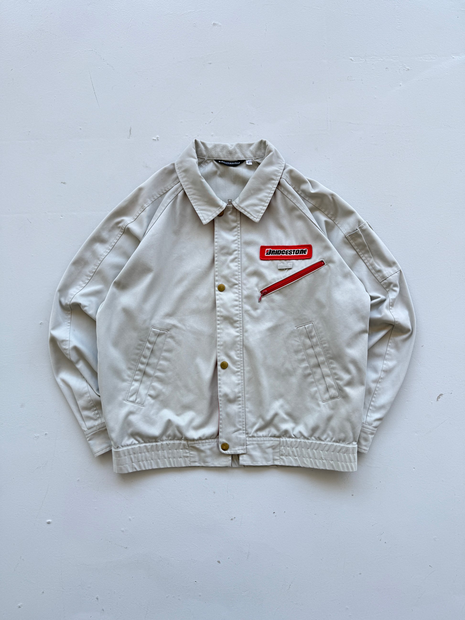 Grey Japanese Workwear 90's Vintage Bridgestone Mechanics Jacket - Medium