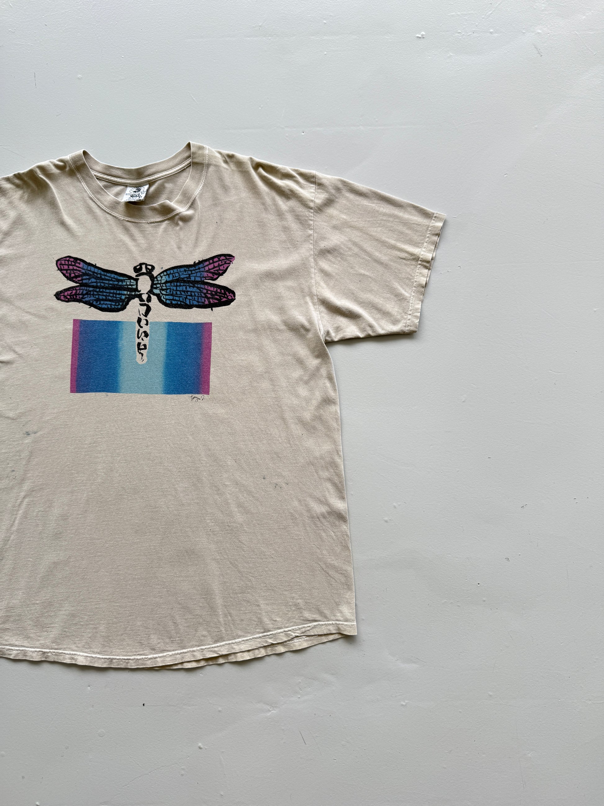 Beige Dragon Fly 90's Vintage Single Stitch Graphic T-Shirt - XL