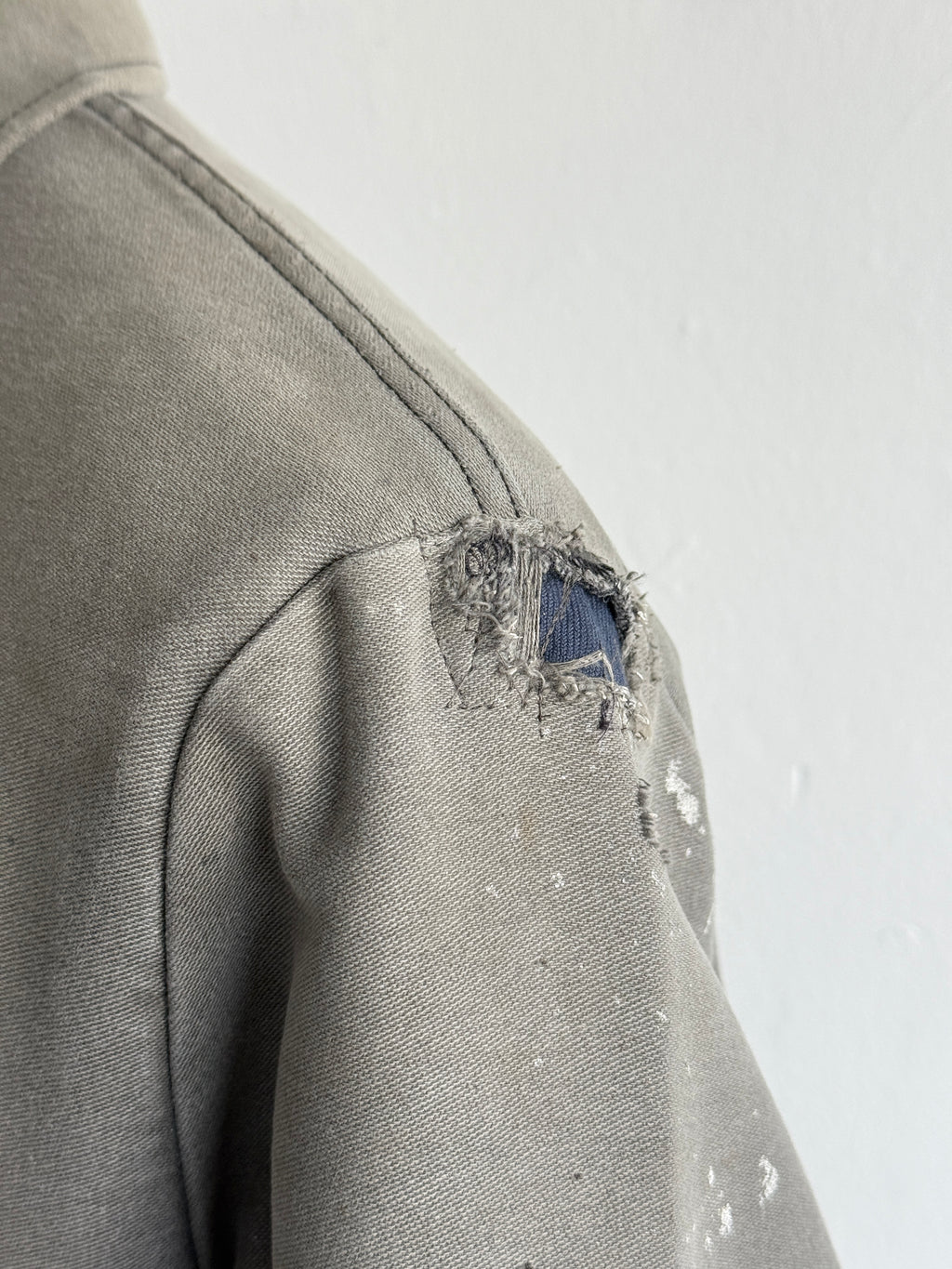 Thrashed Grey French Moleskin 1960s/70s Vintage Chore Jacket CH538 - Small