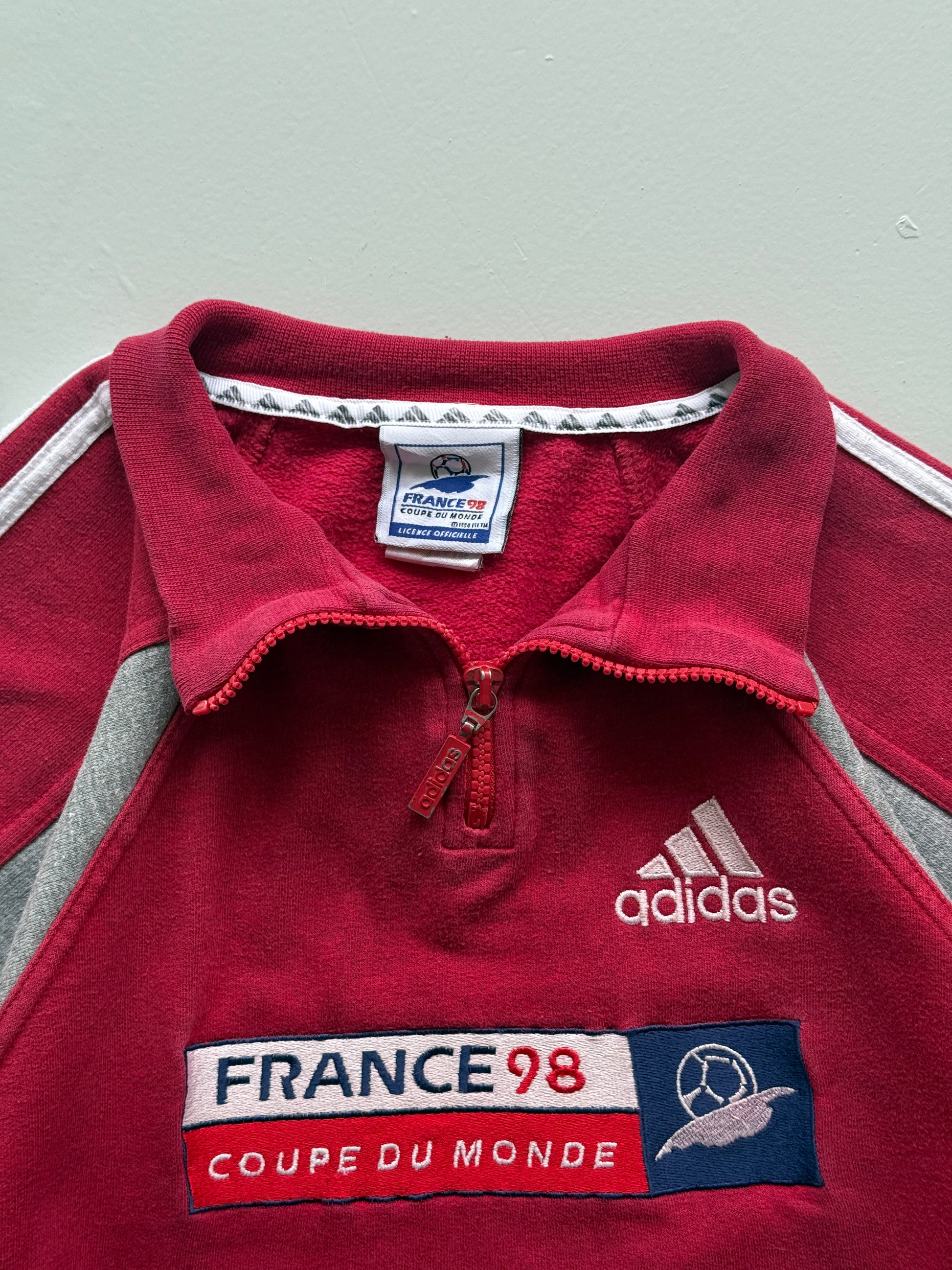Red Adidas France World Cup 1998 Vintage Quarter Zip Sweatshirt - Small
