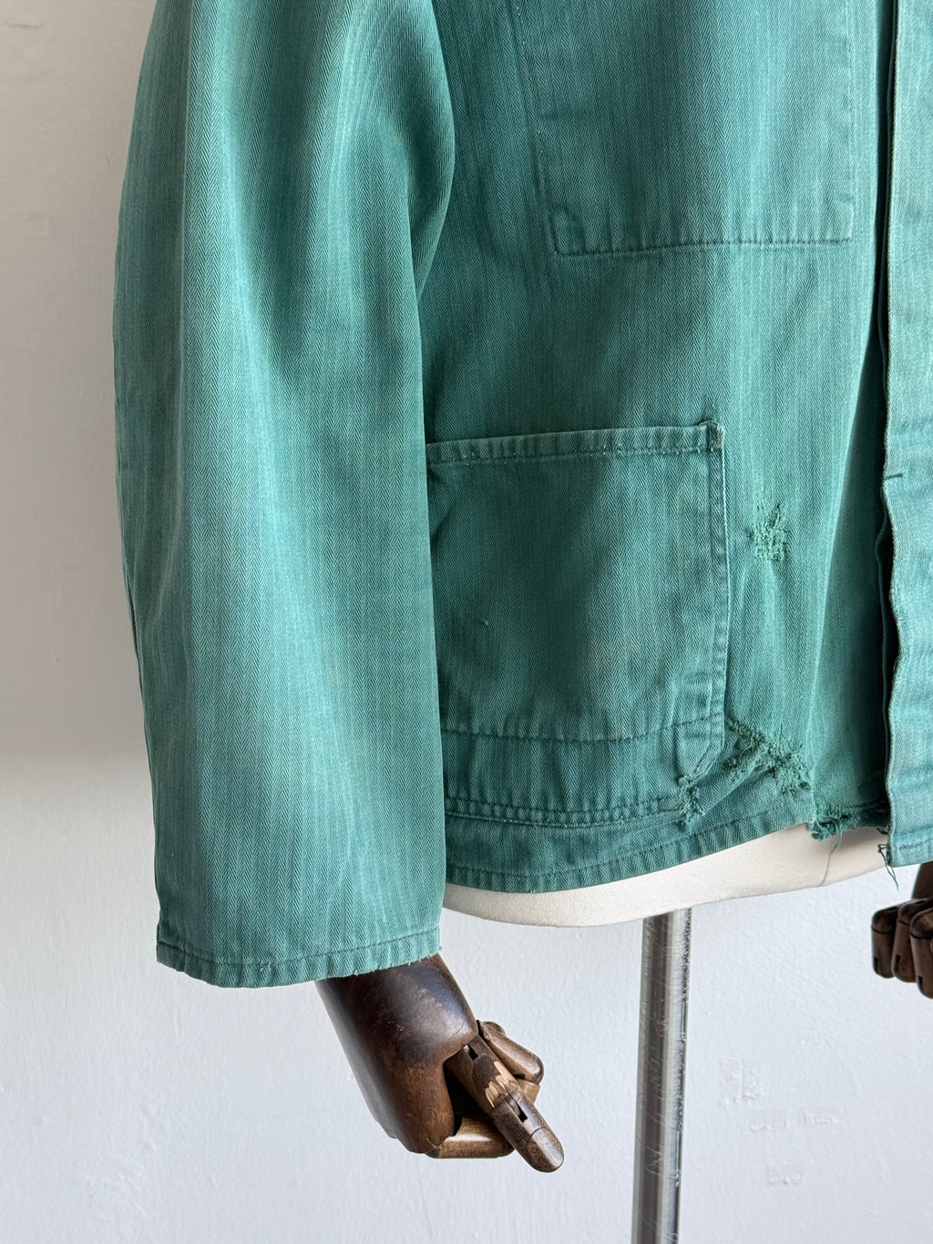 Thrashed Green French 1960s Vintage Workwear Chore Jacket CH504 - Small