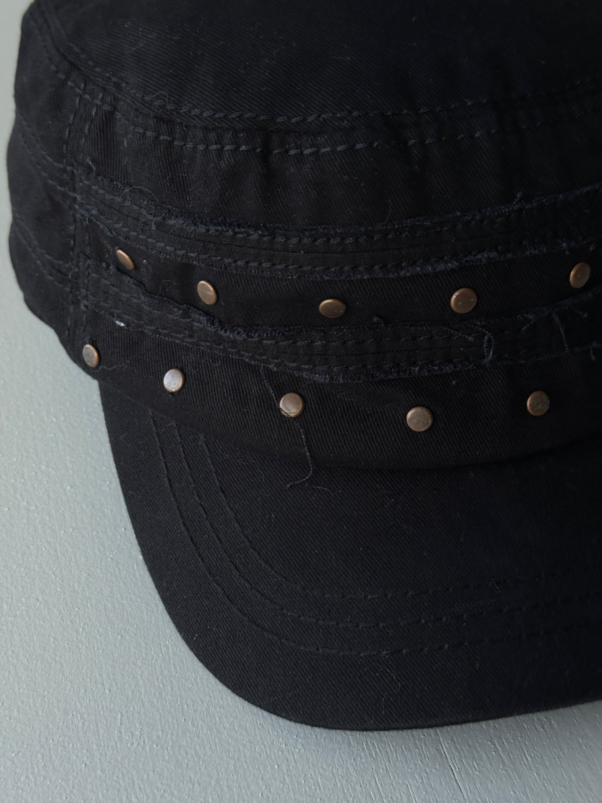 Black Studded Y2K Cadet Cap Military Style 00's Grunge Aesthetic