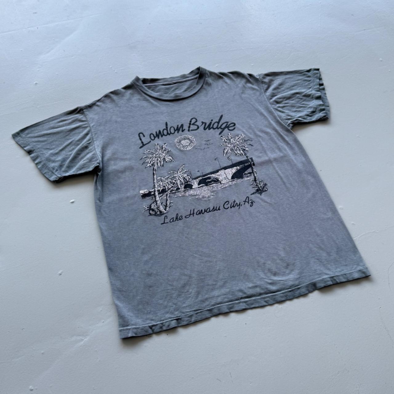 Blue Grey Overdyed London Bridge 90's Tourist Vintage T-shirt - Large