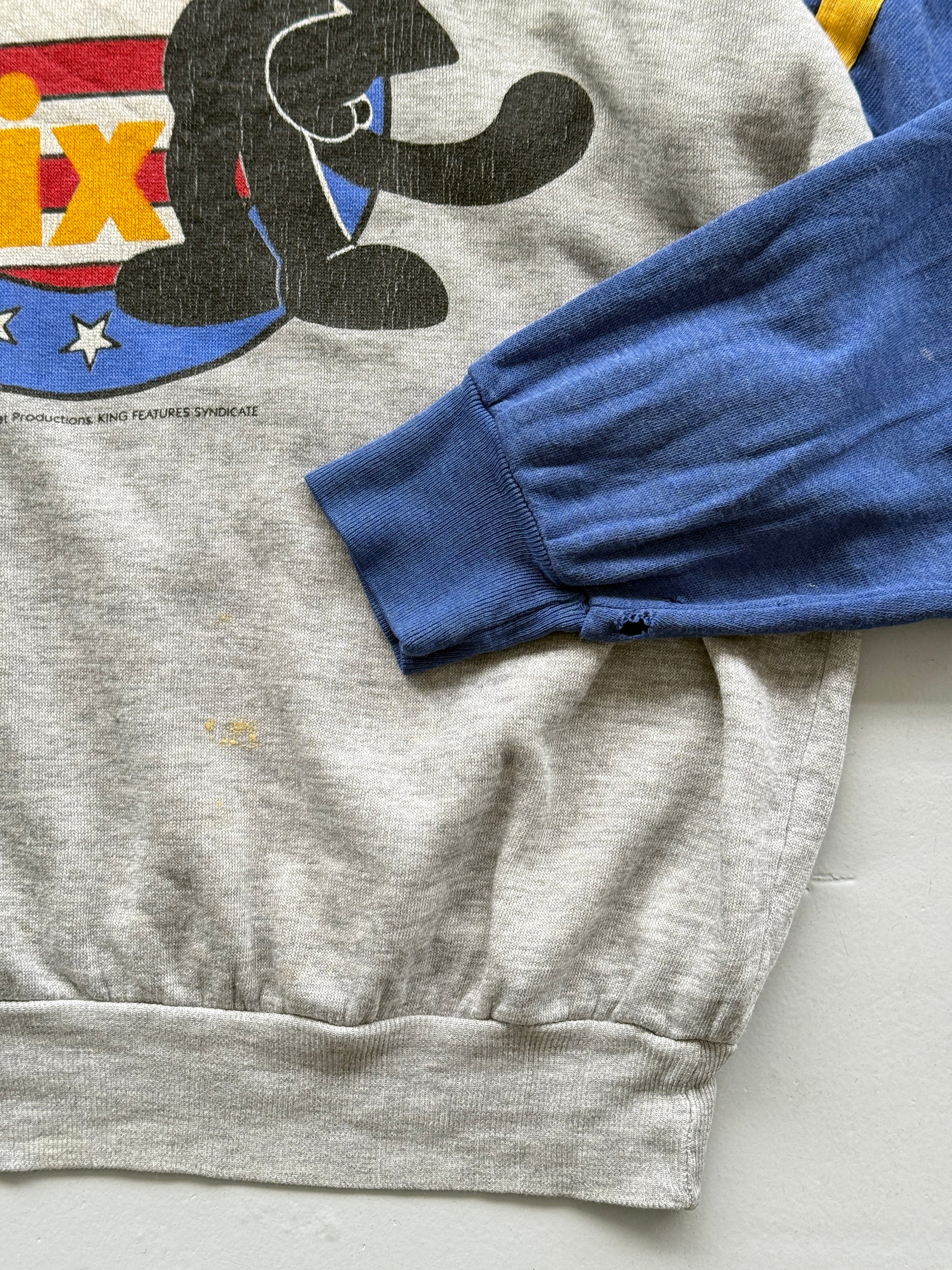 Grey Felix 80's Vintage Graphic Cartoon Raglan Sleeve Sweatshirt - Small