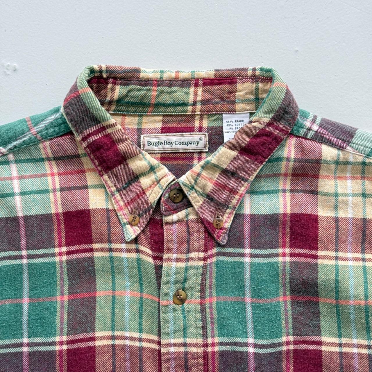Green and Red Checkered Long Sleeve 90s Vintage Flannel Shirt - Large