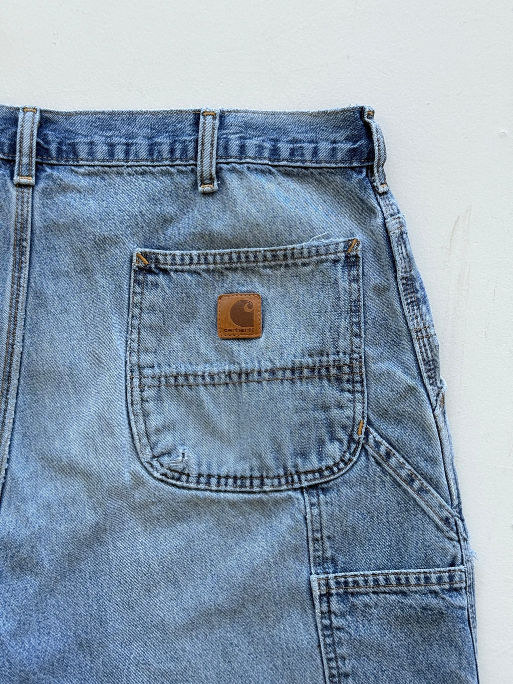 Blue Carhartt 90's Vintage Thrashed Denim Workwear Shorts - W38 x L8.5