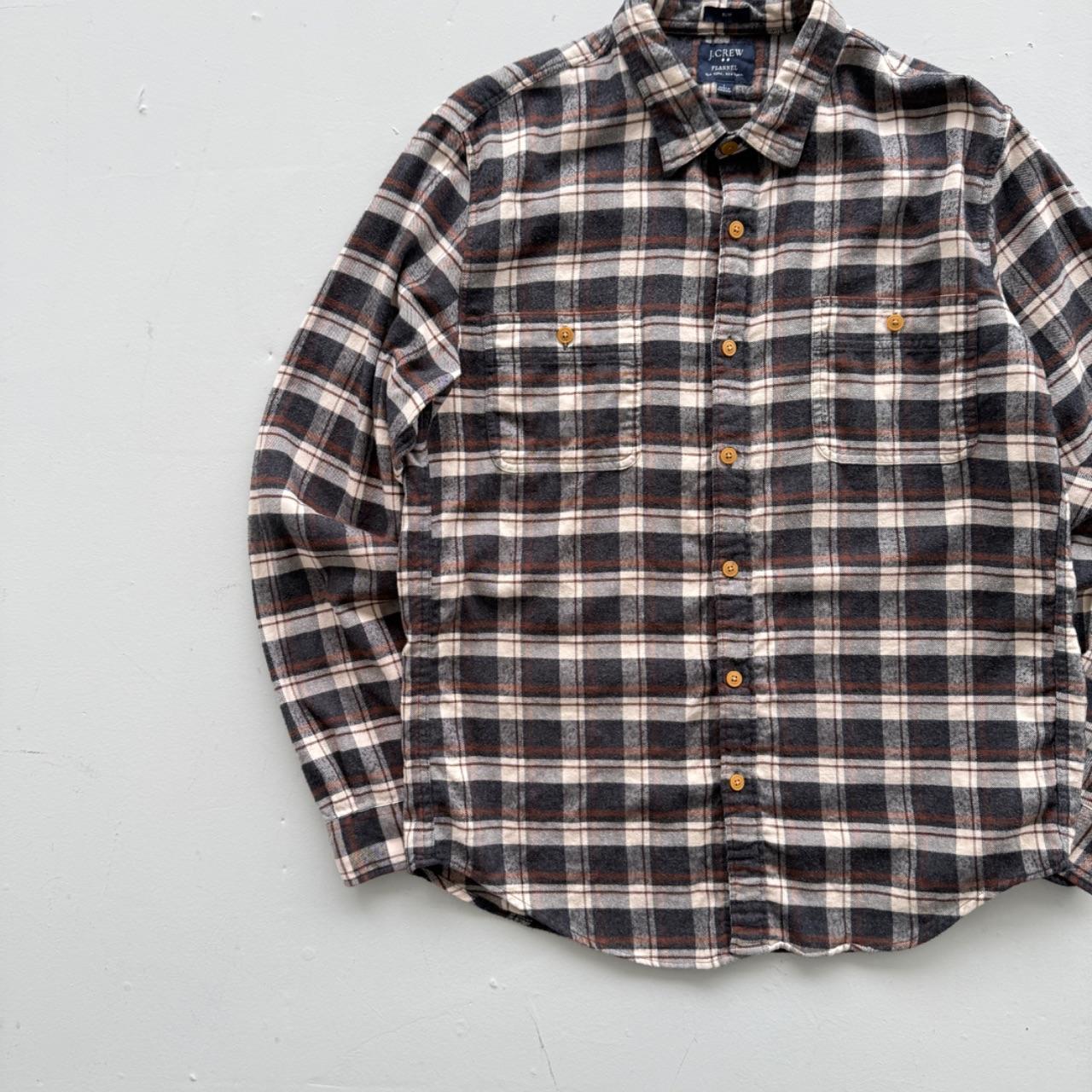 Brown and Cream Checkered J.Crew 90s Vintage Flannel Shirt - Medium