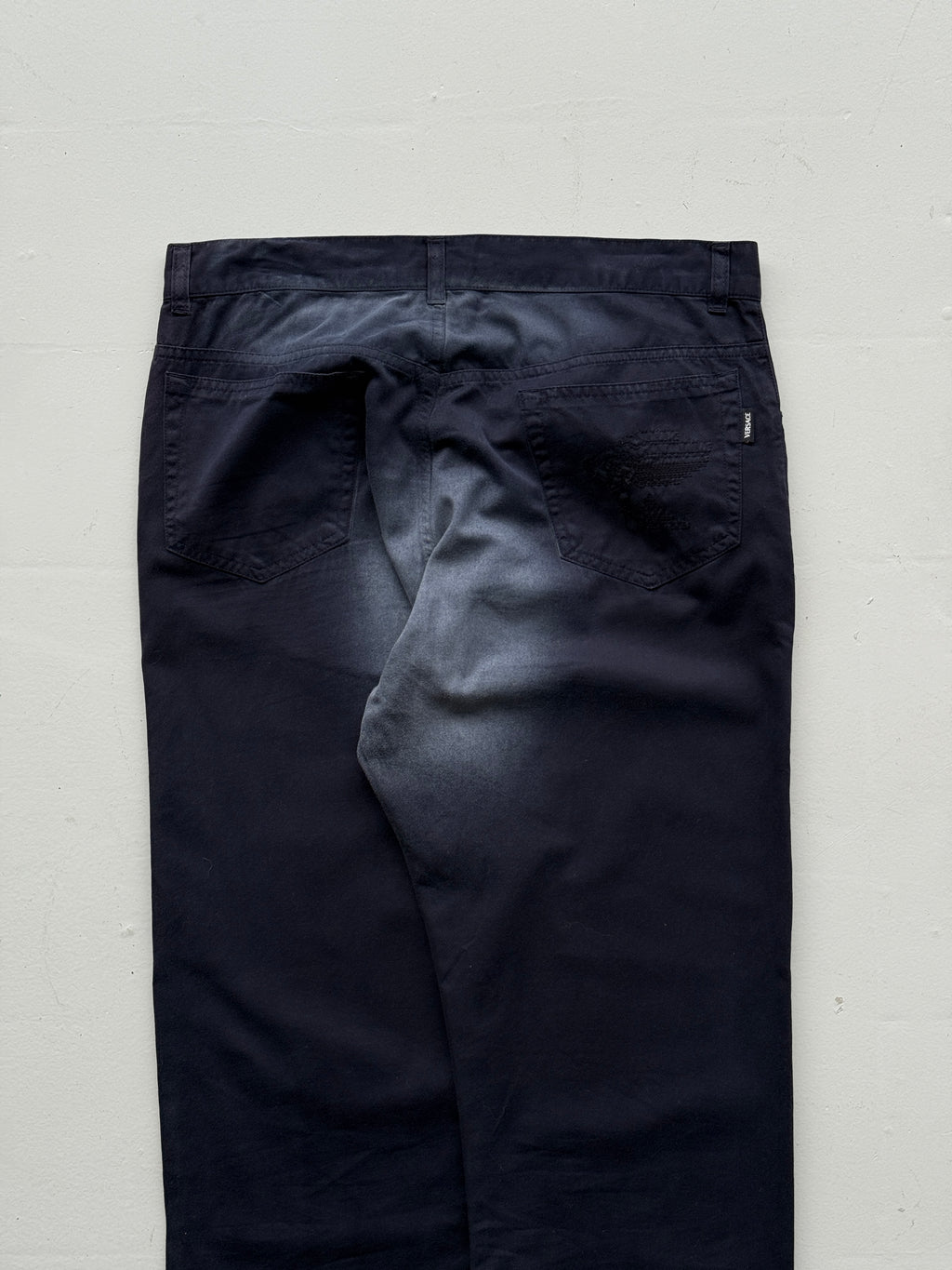 Navy Blue Versace Y2K Vintage Low Rise Faded Trousers - UK 14