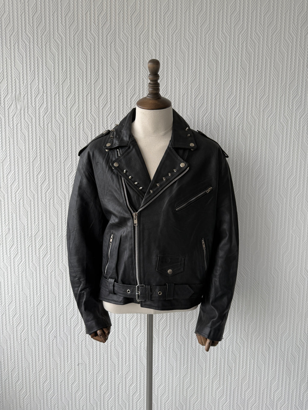 Black 90's Vintage Leather Grunge Biker Jacket - Mens Large