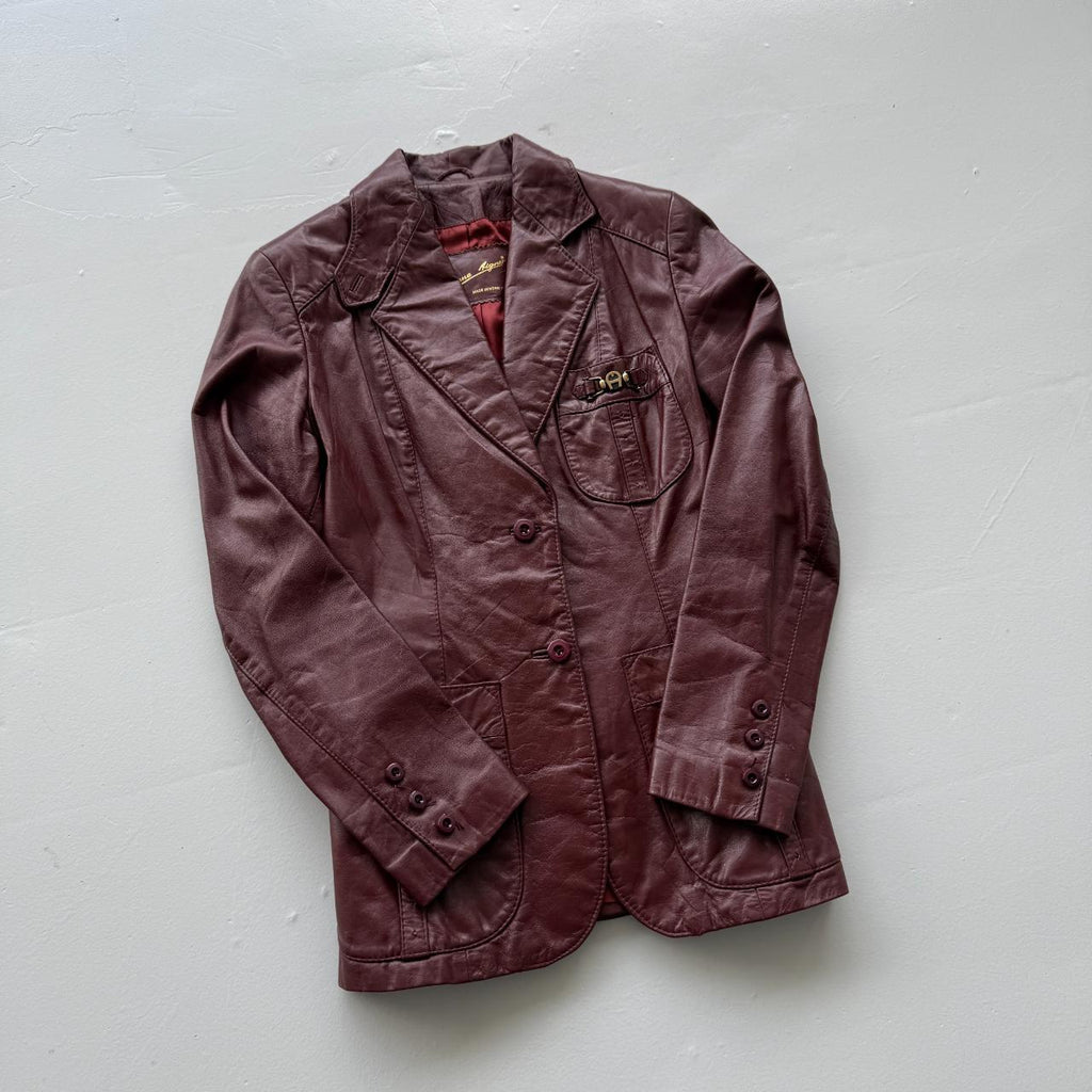 Burgundy Leather Blazer Vintage 90s Jacket - Womens Size 6