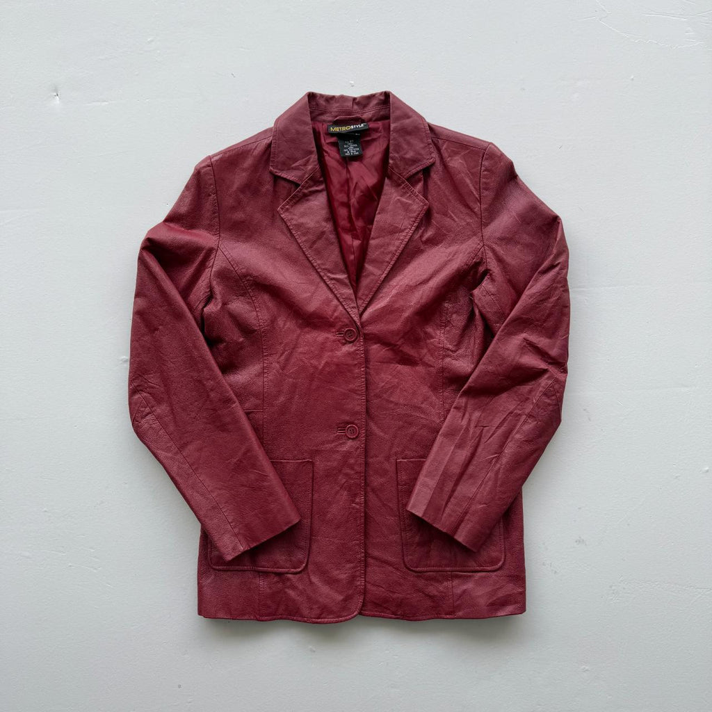 Burgundy Leather Blazer Vintage Y2K 00s Jacket - Womens Size 8