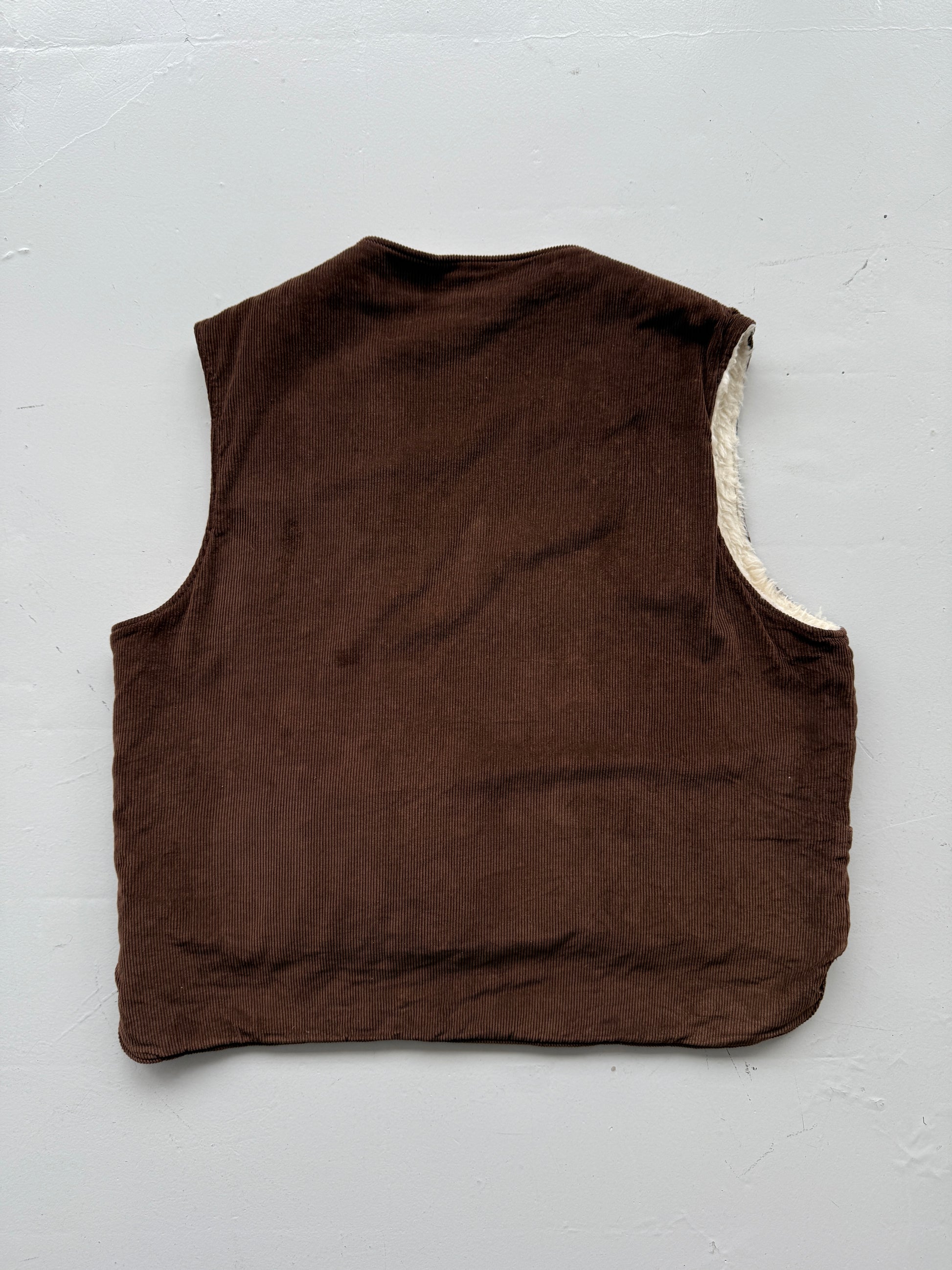 Brown Corduroy 90's Vintage Fleece Lined Vest - XL