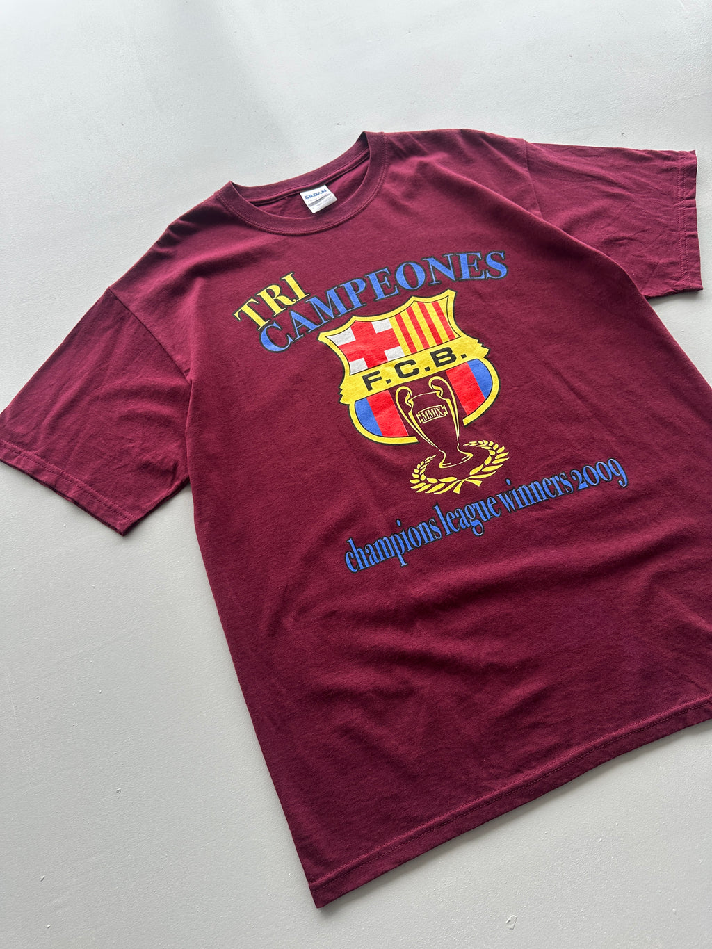 FC Barcelona Tri Campeones Champions League 2009 Vintage T-Shirt - Large