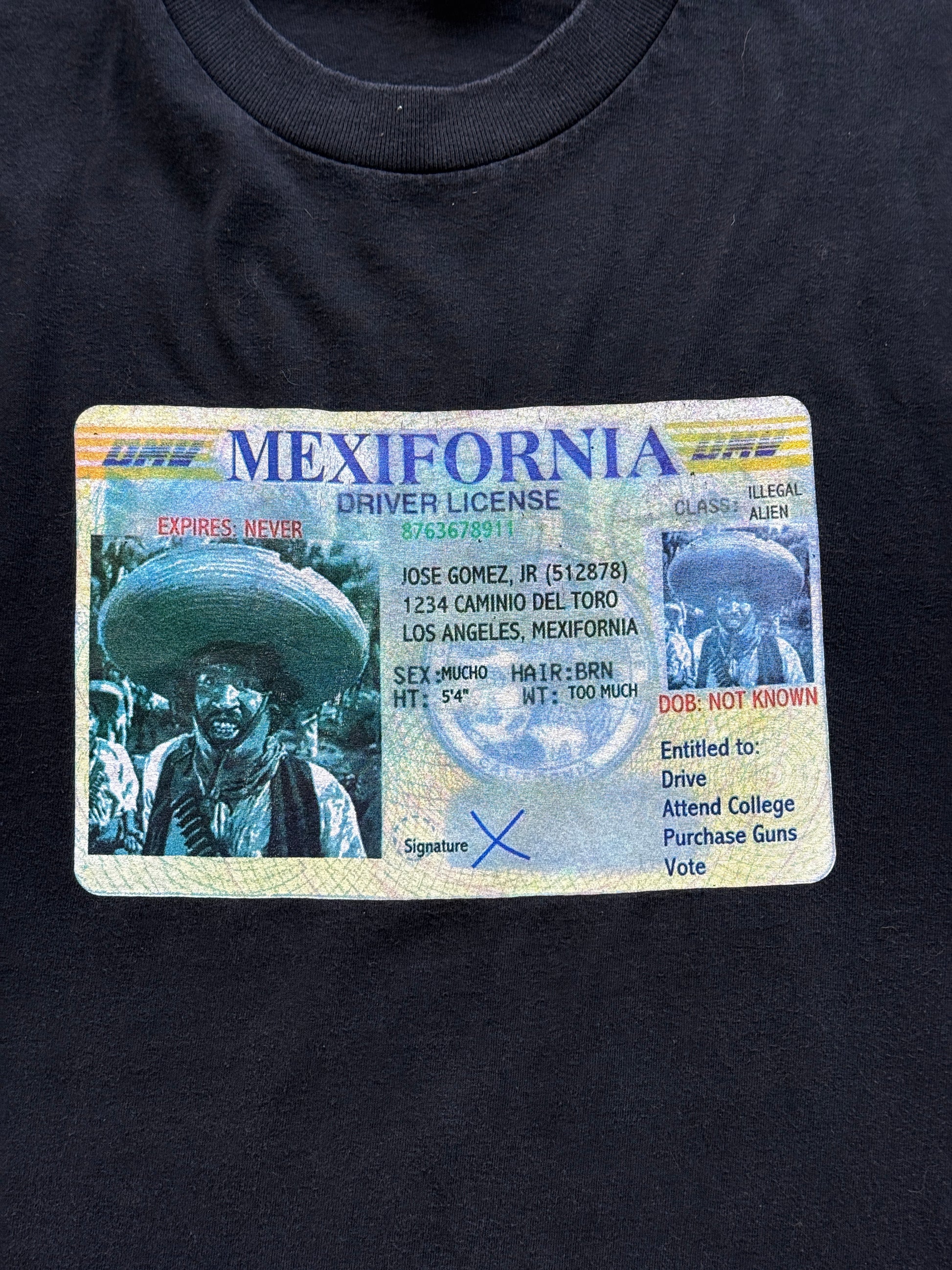 Black Mexifornia 00's Vintage Humour Satire Graphic T-Shirt - XL