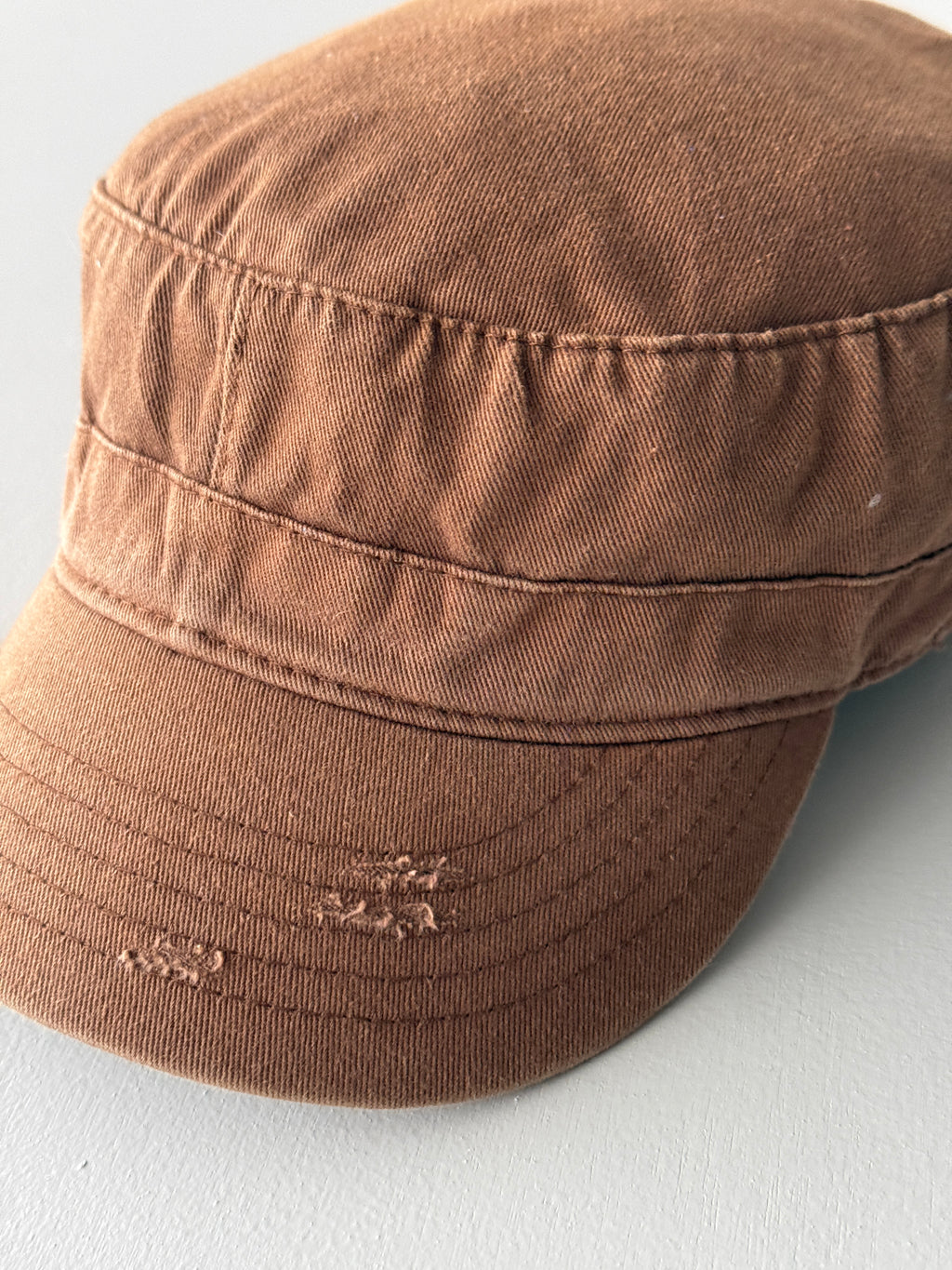 Brown Distressed Y2K Cadet Cap Military Style 00's Grunge Aesthetic