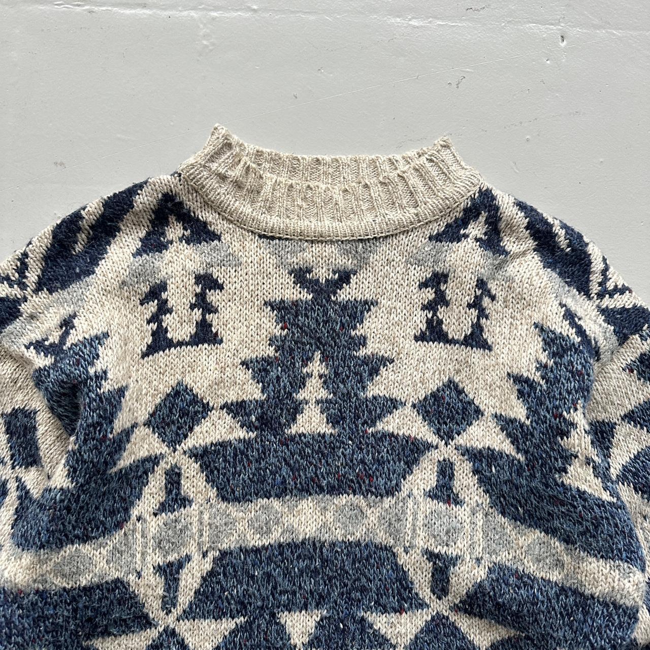Cream Aztec Patterned 90s Vintage Woollen Knit Jumper - Medium