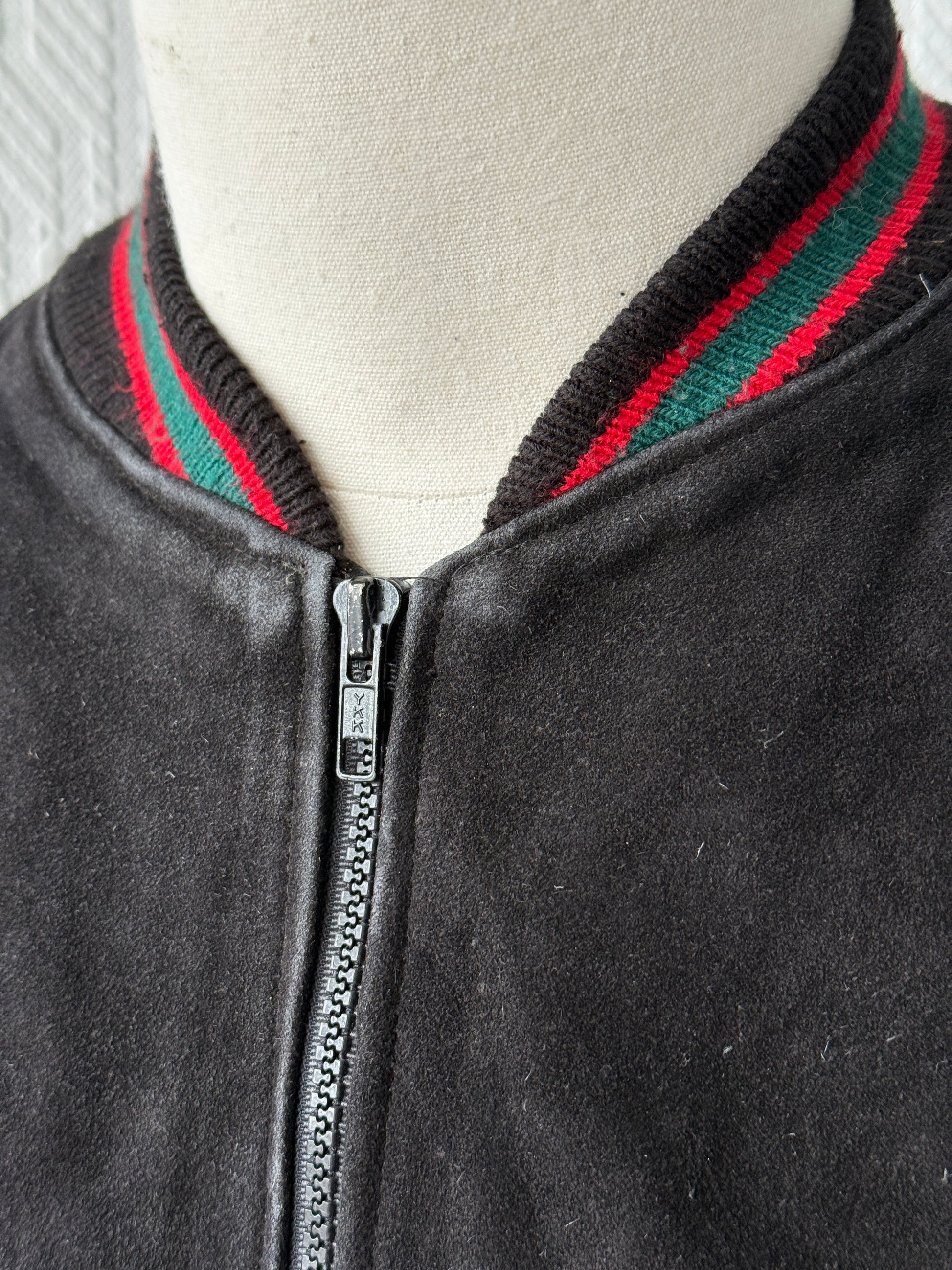 Black 90's Vintage Suede Golf Bomber Jacket - Boxy Large