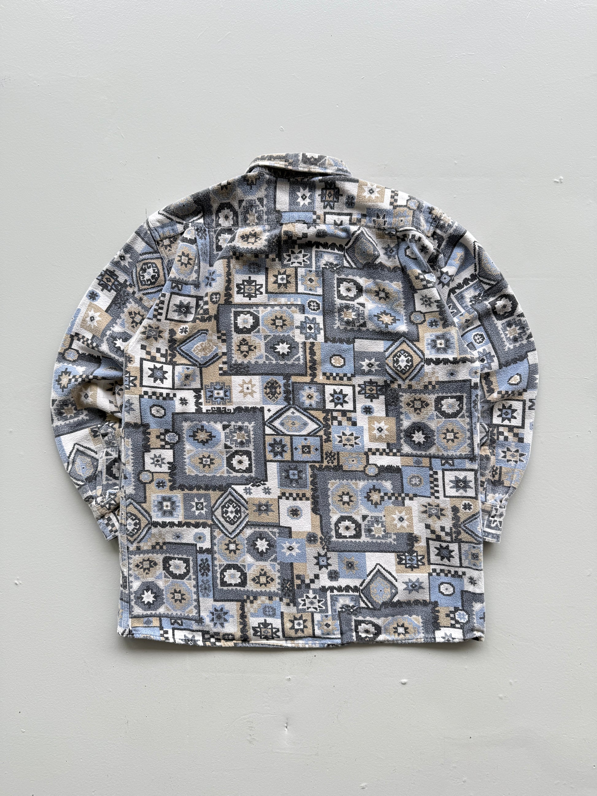 Blue Western Pattern West Valley 90's Vintage Long Sleeve Shirt - Small