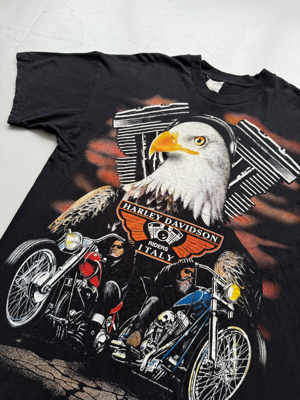 Black Italian Harley Davidson Vintage T-Shirt 90's - Large