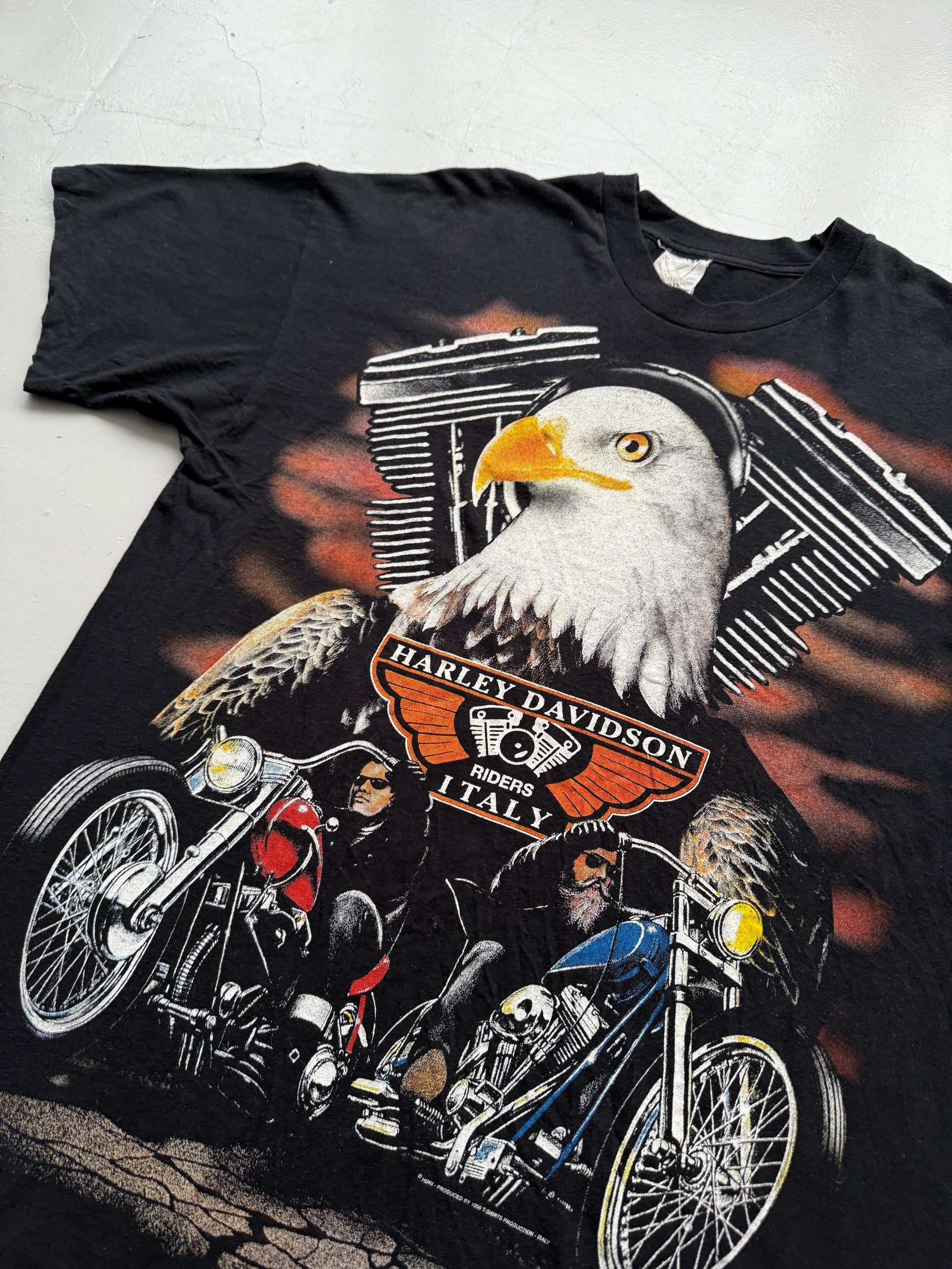 Black Italian Harley Davidson Vintage T-Shirt 90's - Large