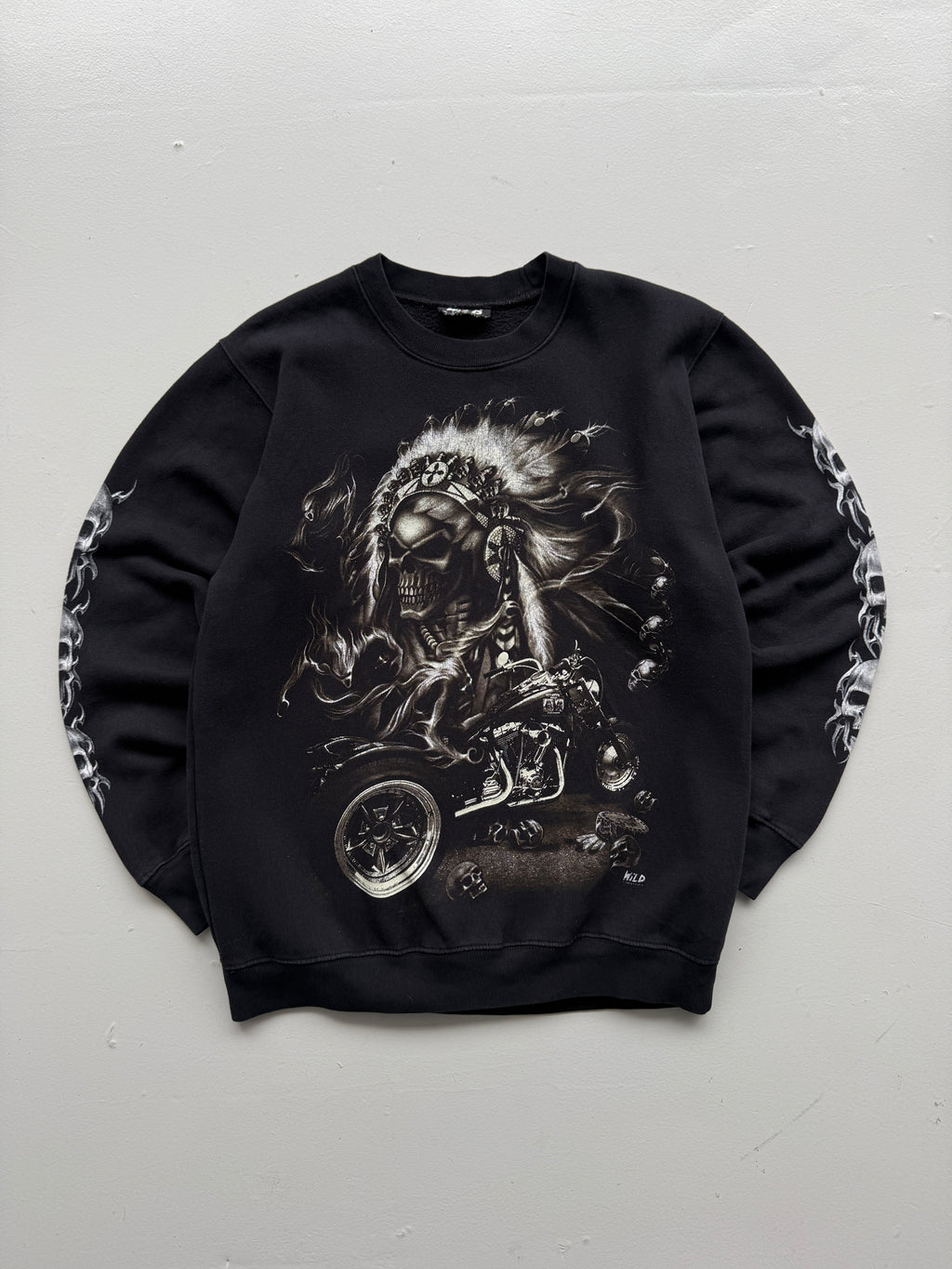 Wild Gothic Skull Biker 00s Vintage Graphic Sweatshirt