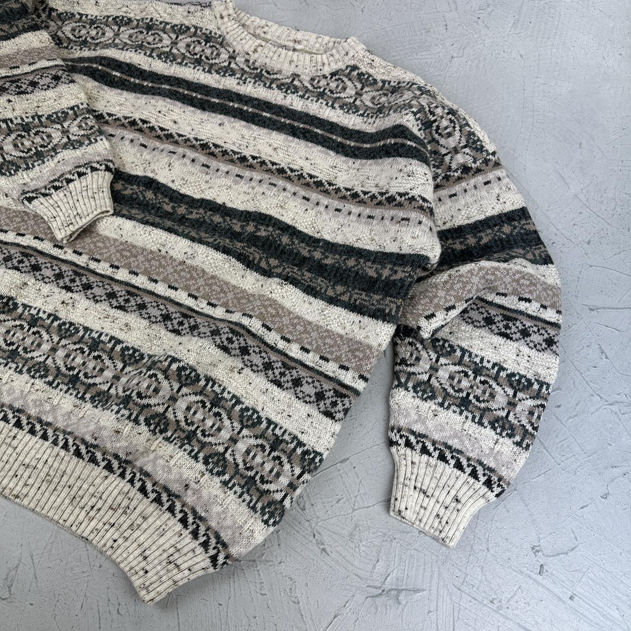 Cream / Grey 90's Woollen Knitted Sweatshirt - XL