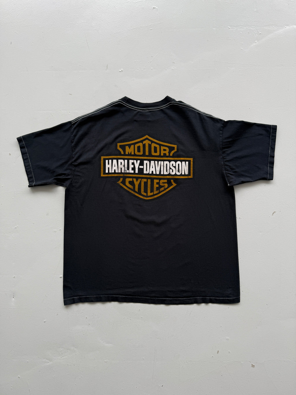 Black Harley Davidson 90's Vintage Graphic Over Dyed Biker T-Shirt - XL