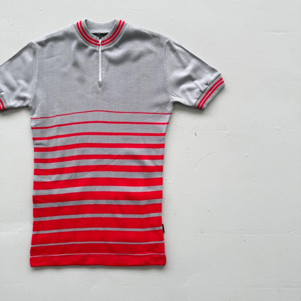 Grey Striped Flower 80's Deadstock Knit Cycling Jersey - XS