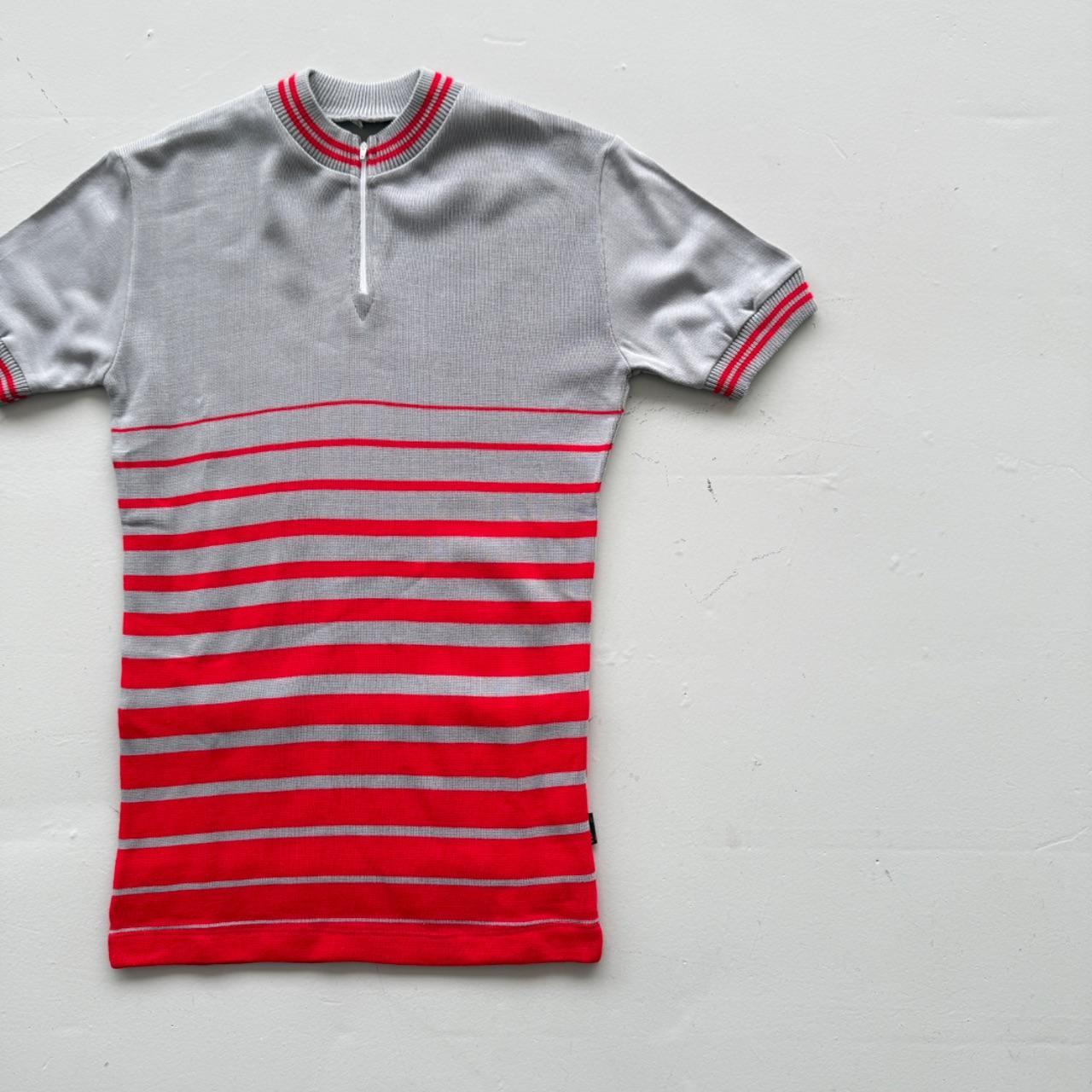 Grey Striped Flower 80's Deadstock Knit Cycling Jersey - XS