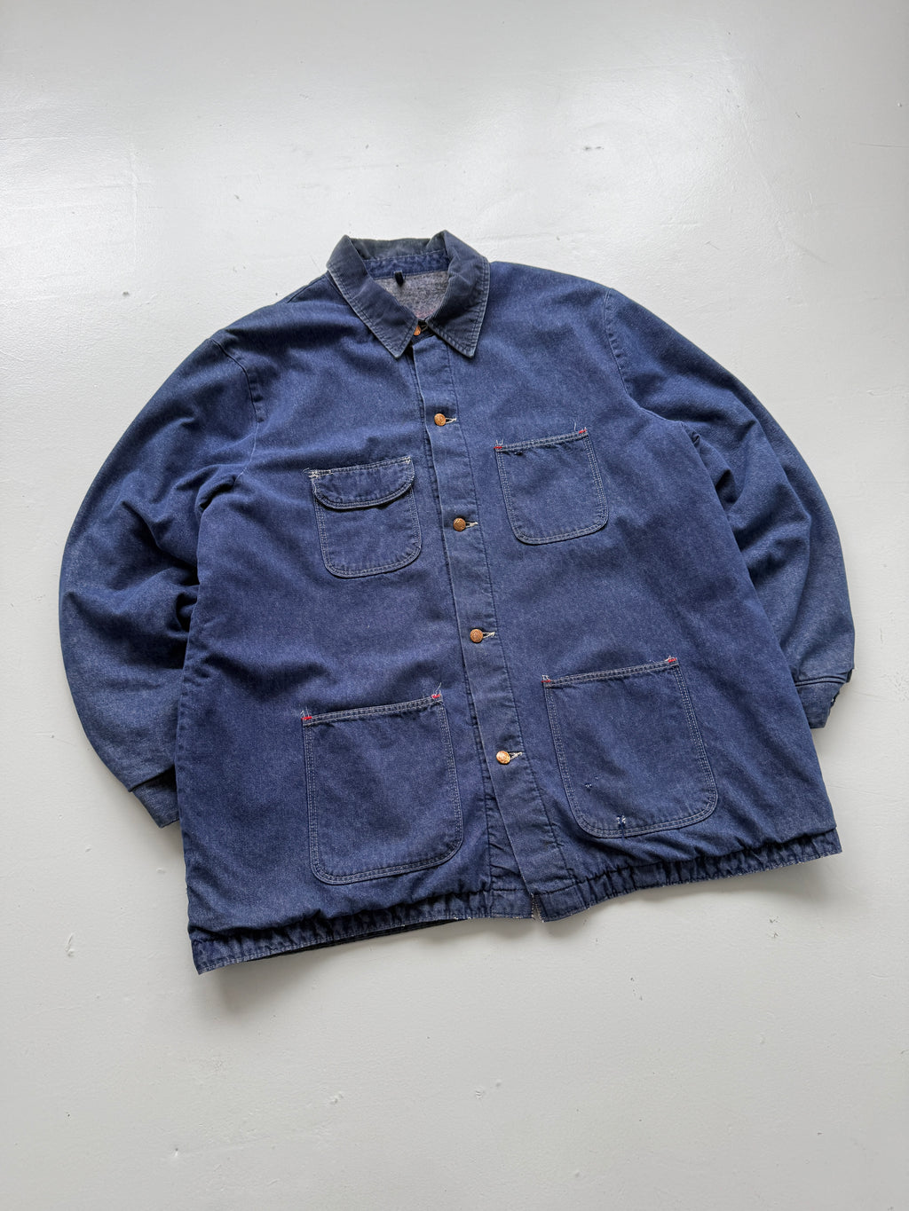 Blue Flannel Lined Denim 70's Vintage Chore Jacket - 2XL
