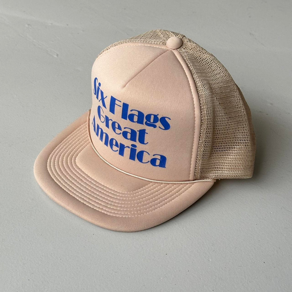 Cream Six Flags Vintage Foam and Mesh SnapBack Trucker Cap
