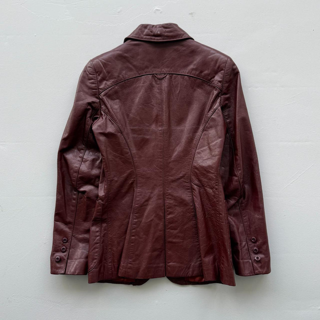 Burgundy Leather Blazer Vintage 90s Jacket - Womens Size 6