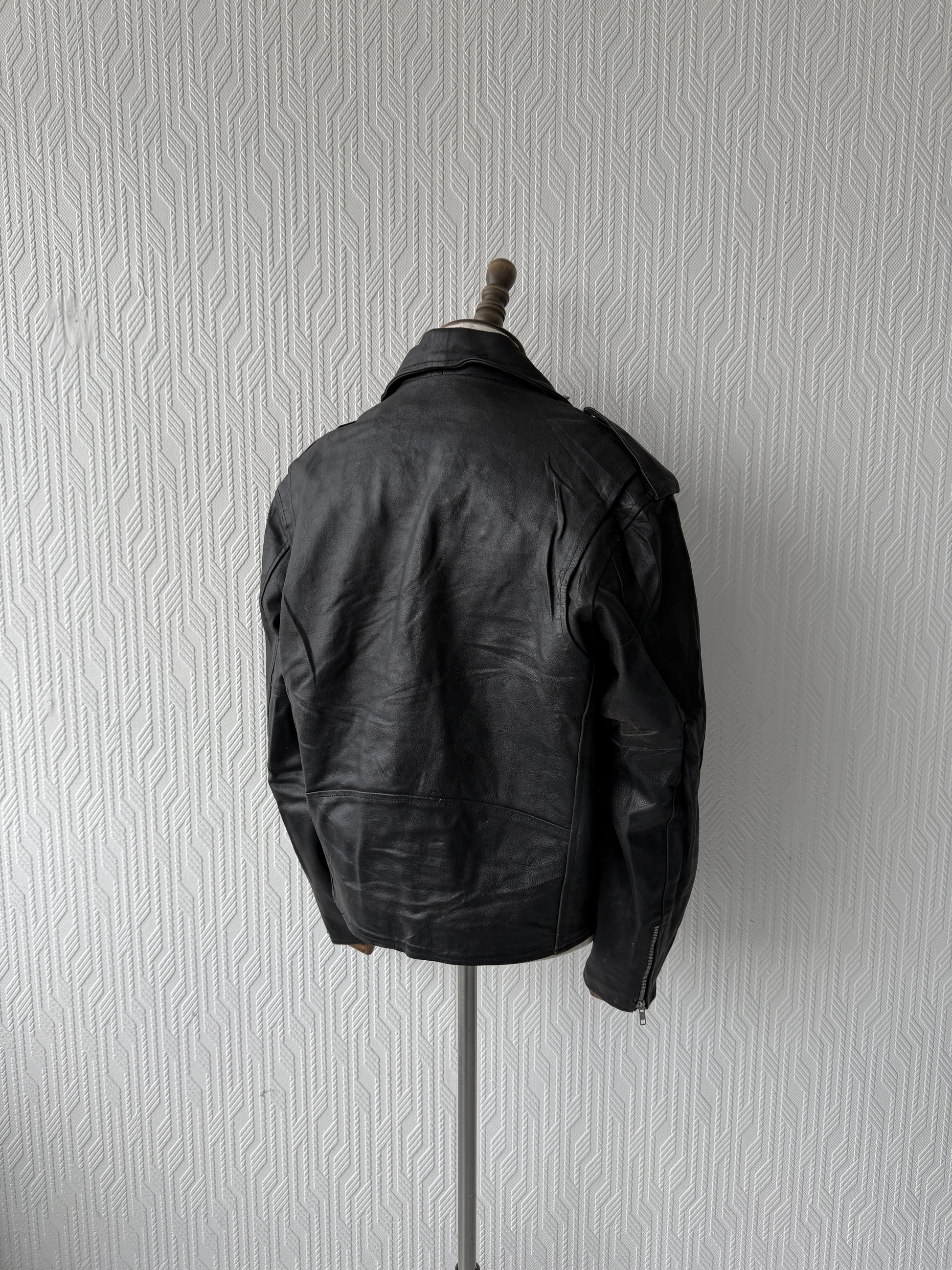 Black 90's Vintage Leather Grunge Biker Jacket - Mens Large