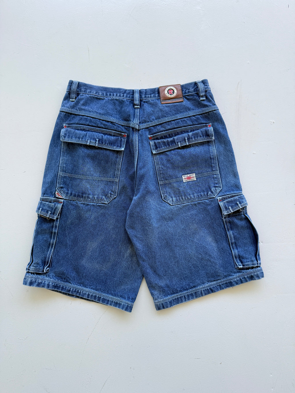 Mid Blue Regal 00's Vintage Y2K Baggy Hip Hop Denim Cargo Shorts - W36 x L12