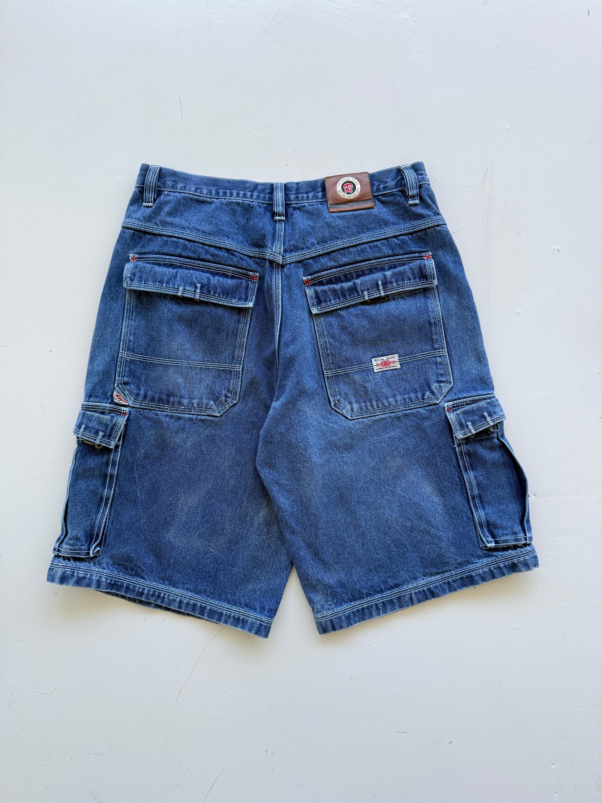 Mid Blue Regal 00's Vintage Y2K Baggy Hip Hop Denim Cargo Shorts - W36 x L12