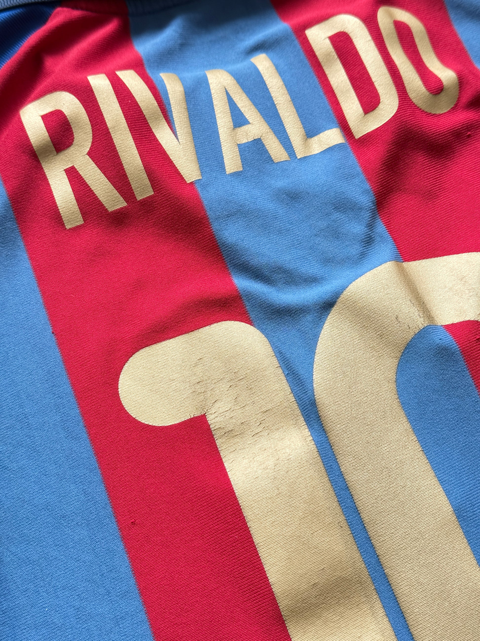Nike FC Barcelona Rivaldo #10 00's Vintage Home Football Shirt - Large