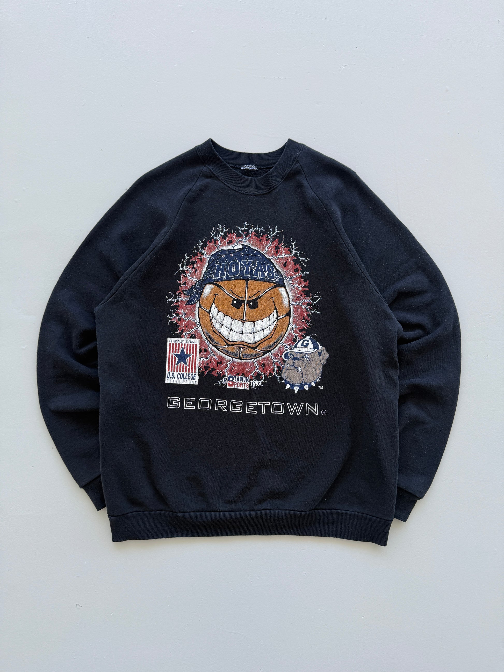 Black Rare Georgetown Hoyas 90's Vintage Collage Basketball Sweatshirt - Large