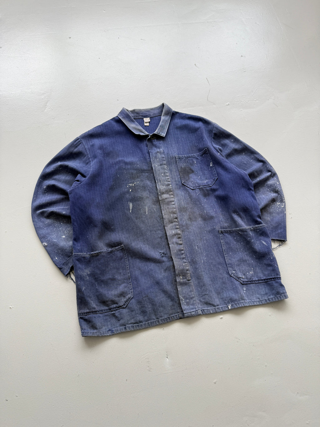 Thrashed Blue French Vintage Workwear Chore Jacket CH371 - XL