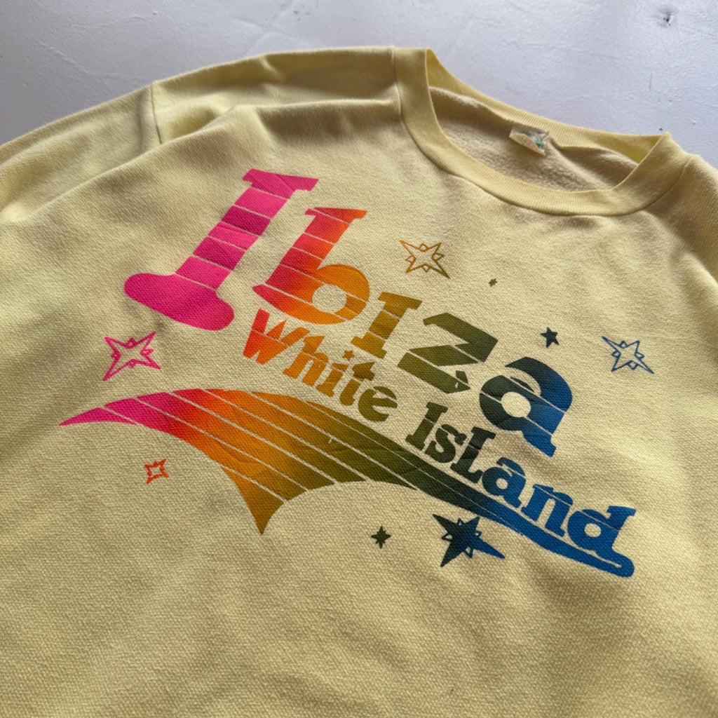 Faded Yellow Ibiza 'White Island' 90’s Vintage Graphic Sweatshirt - Small