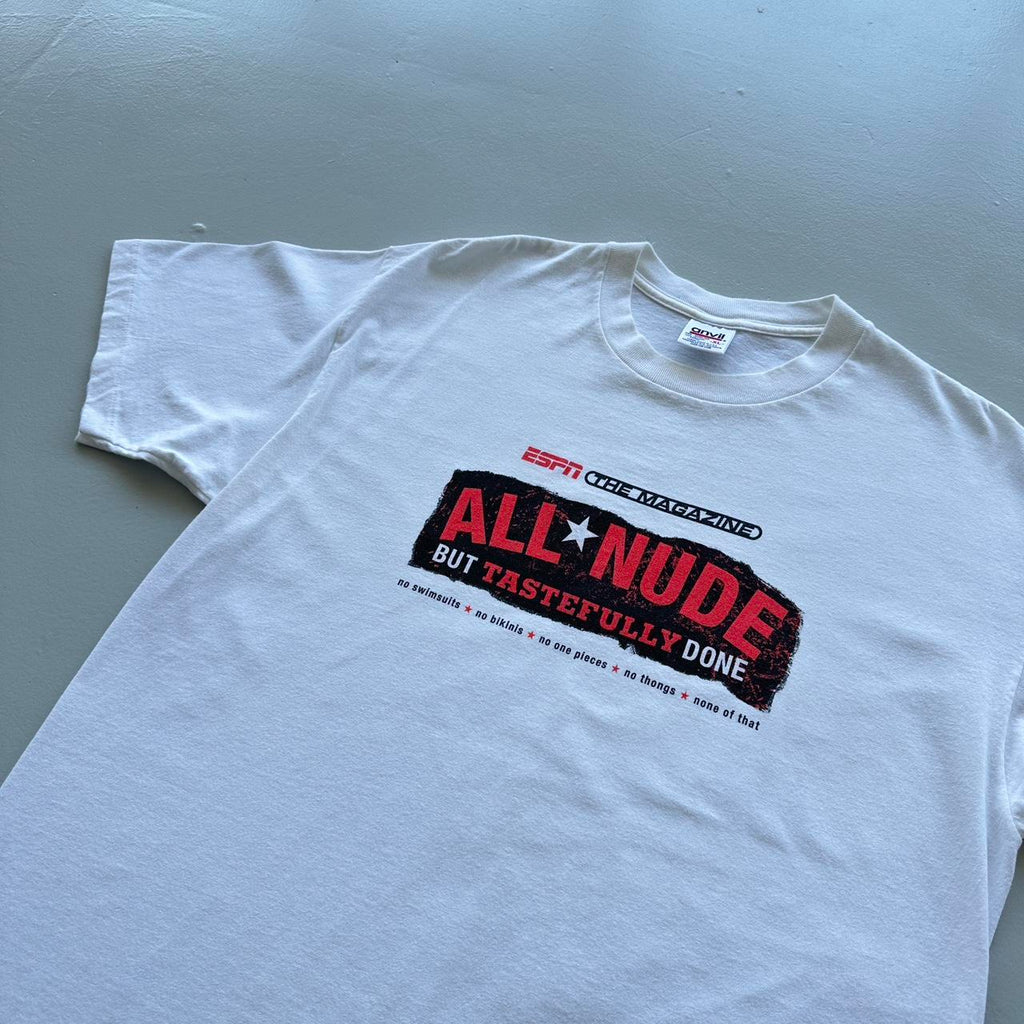White ESPN Magazine All Nude Vintage 90s T-shirt - XL