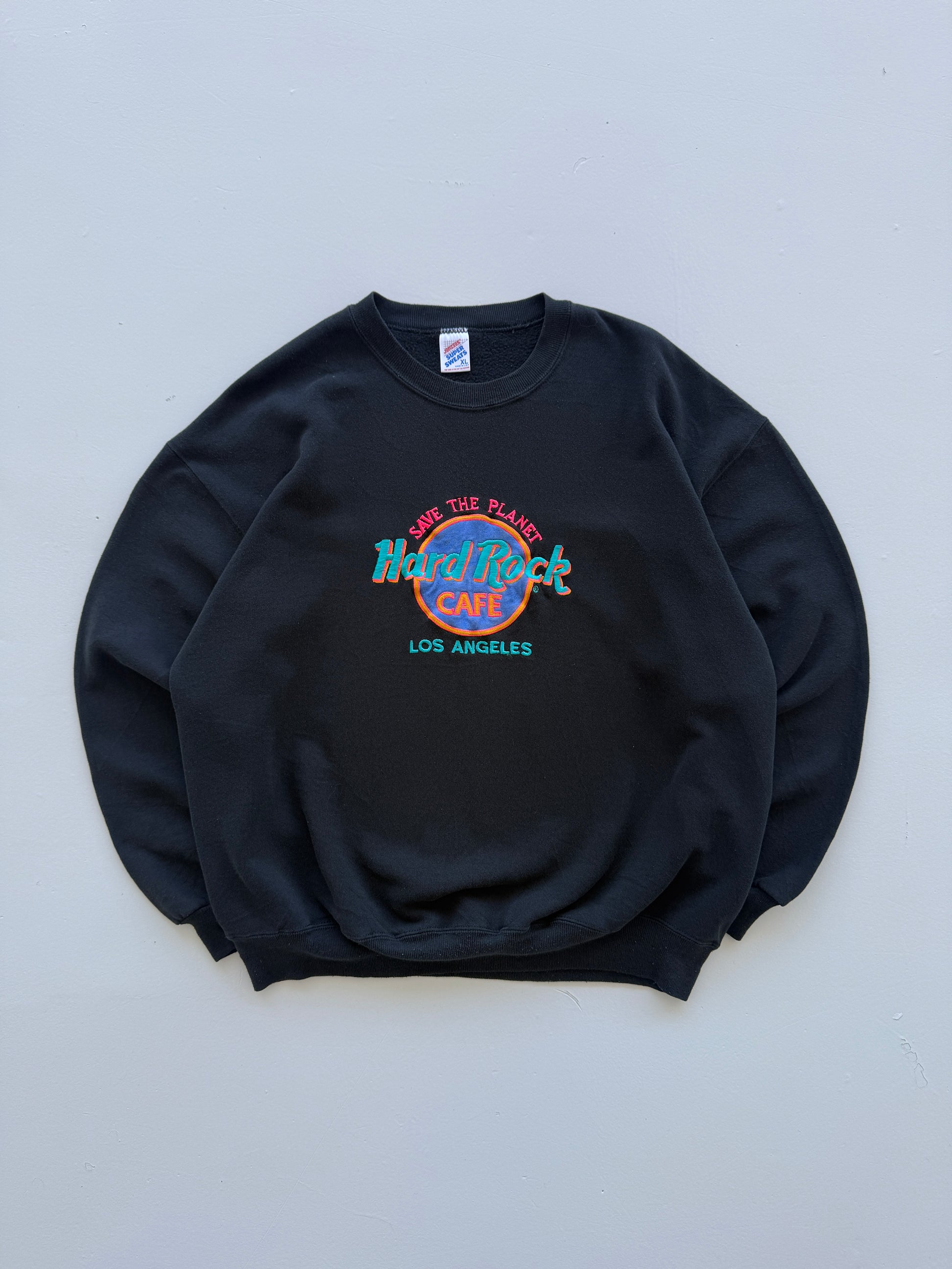 Black Hard Rock Cafe Los Angles 90's Vintage Graphic Sweatshirt Jumper - Large