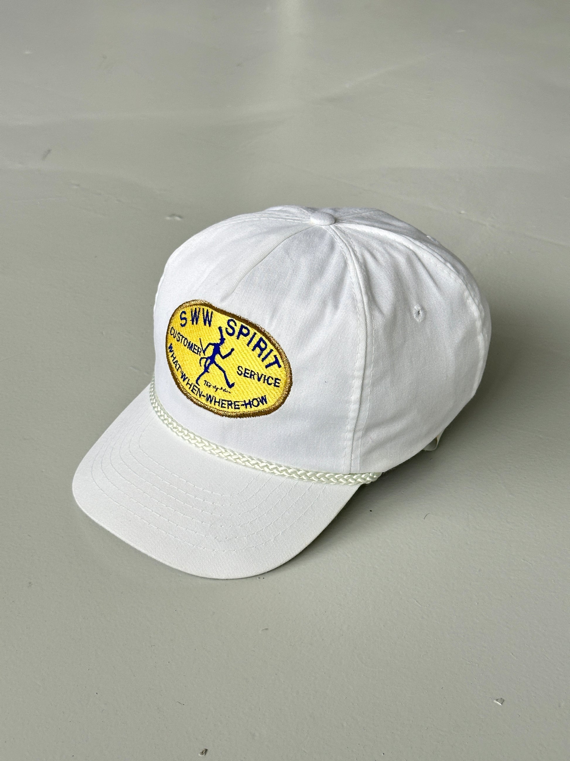 White SWW Spirit Customer Service 90's Vintage SnapBack Trucker Cap
