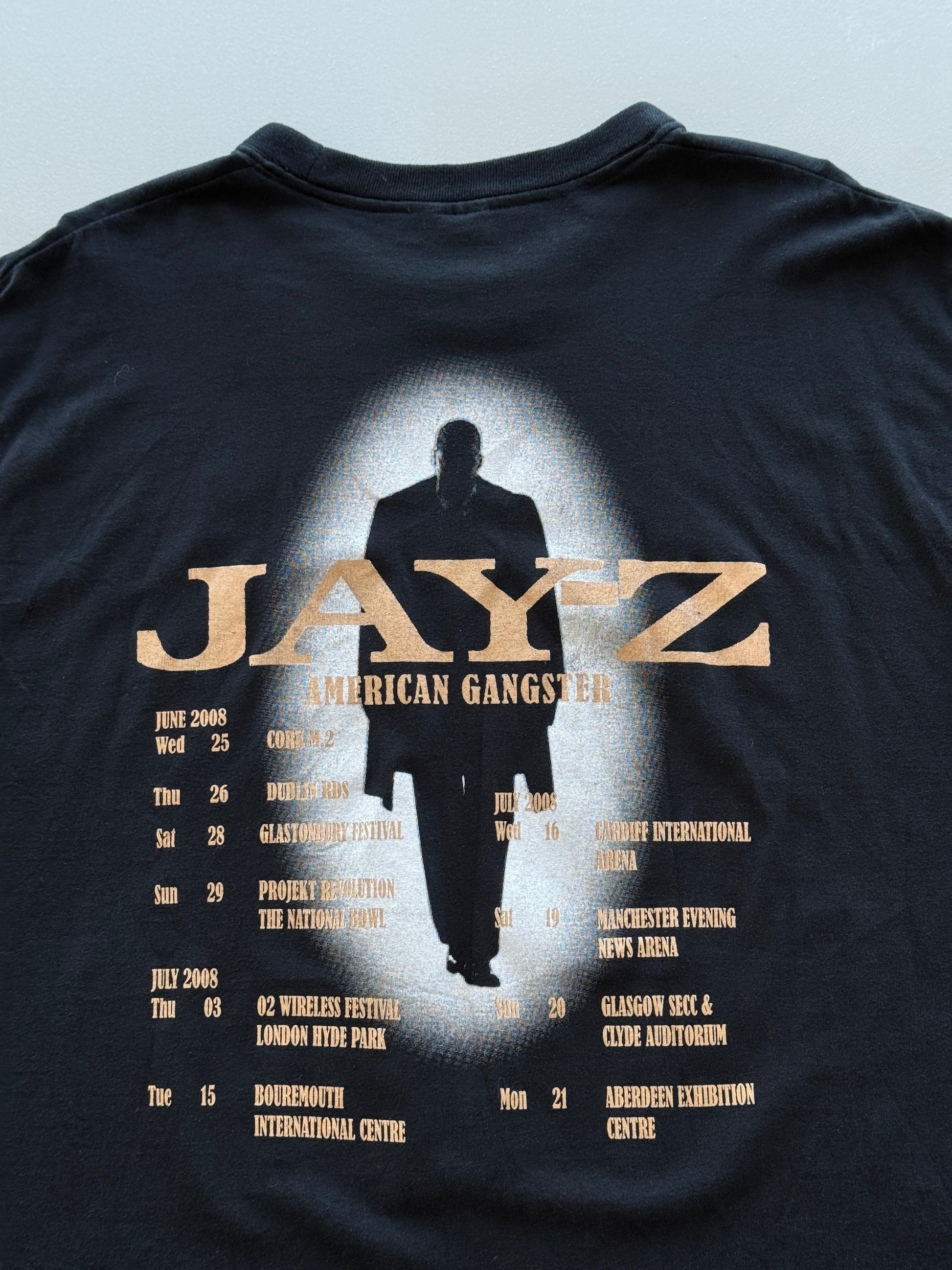 Black Jay-Z American Gangster 2008 Vintage Tour Graphic T-Shirt - Large