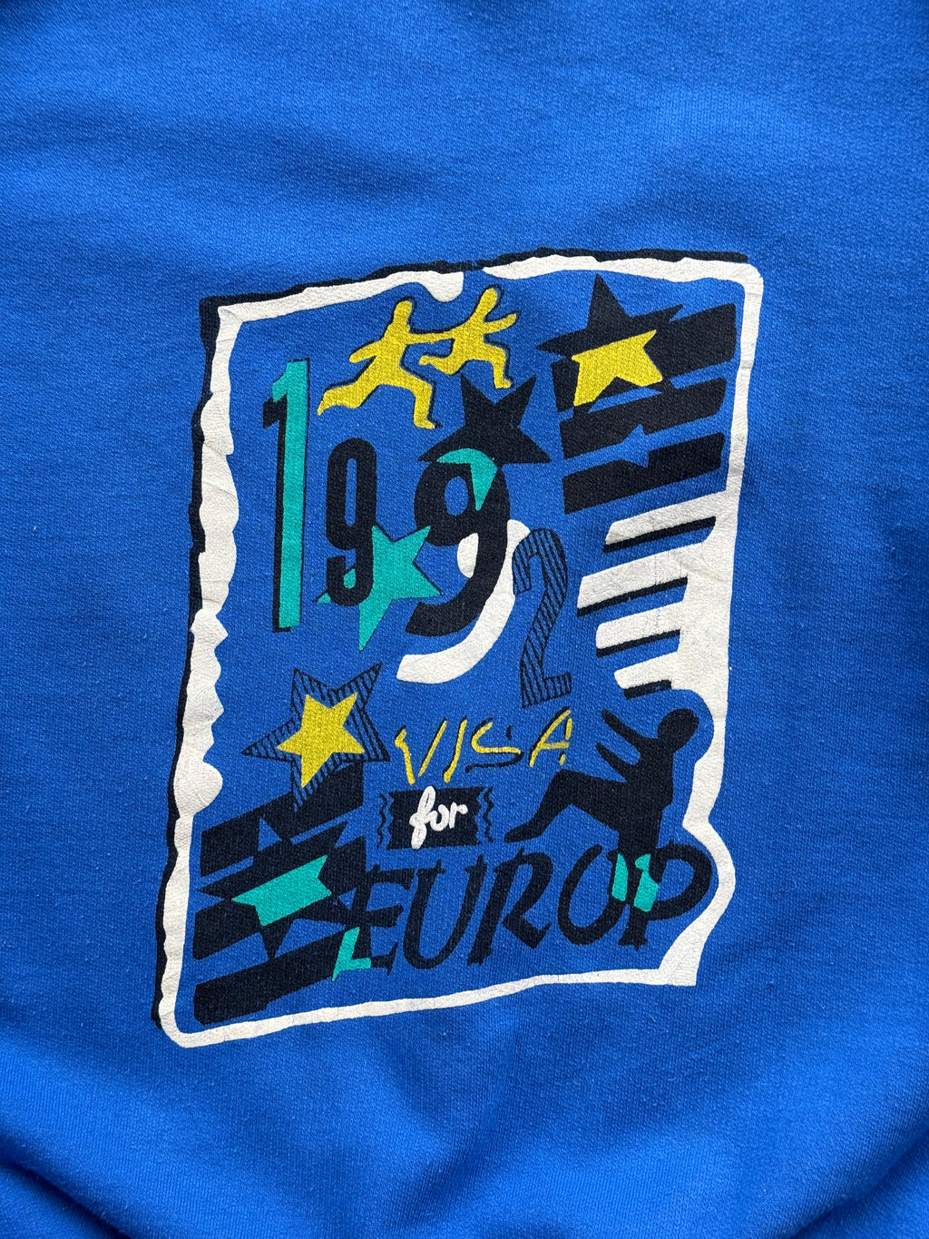 Blue 1992 Europe 90's Vintage Graphic Sweatshirt Jumper - Medium