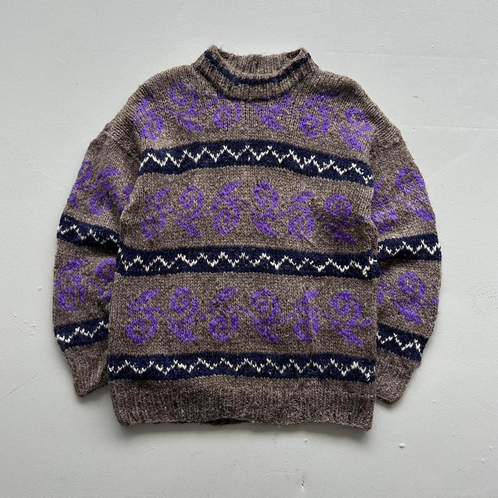 Grey Ecuadorian 80s Chunky Knit Jumper - Large